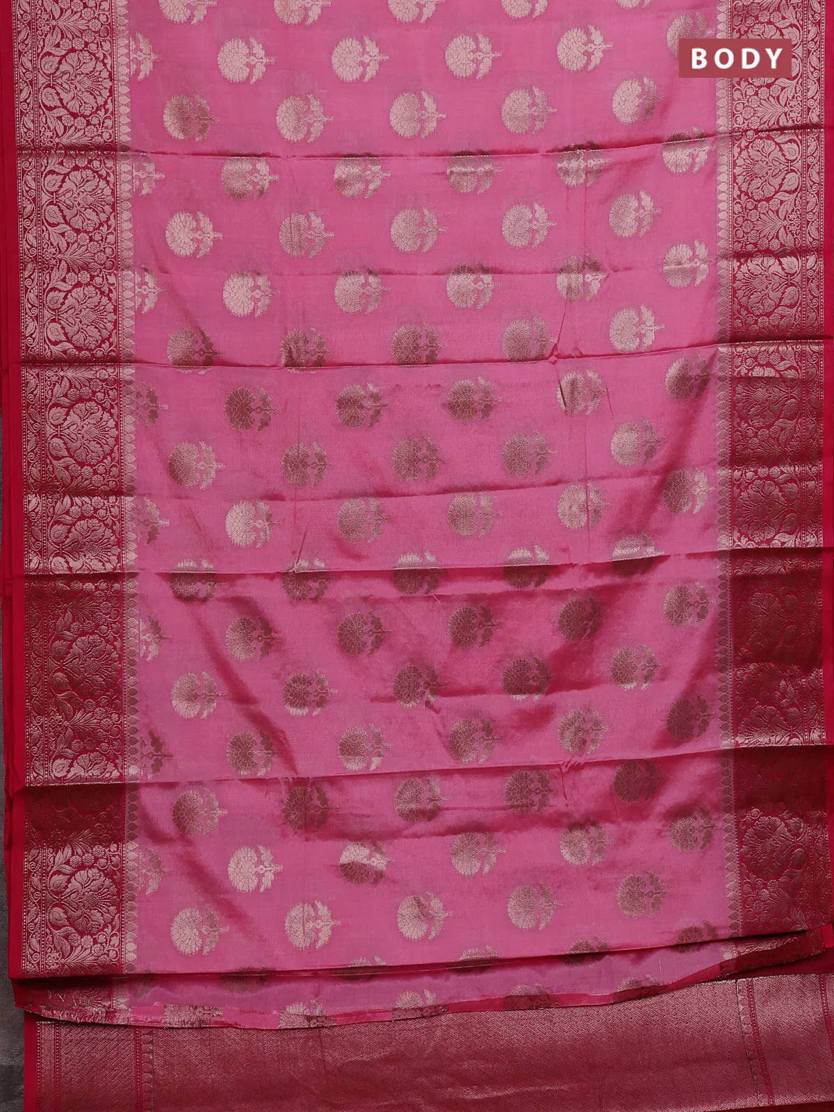 Banarasi warm silk saree light pink and pink with allover thread & zari woven buttas and zari woven border - Image 2