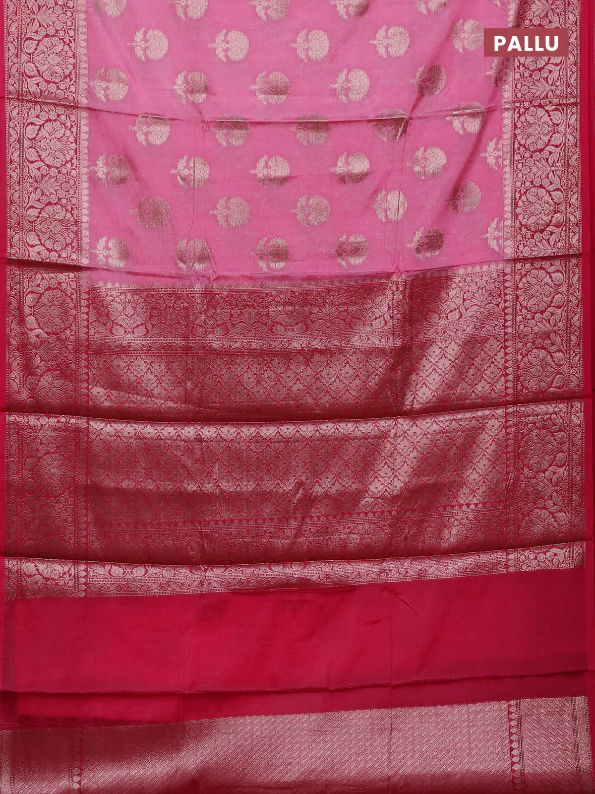 Banarasi warm silk saree light pink and pink with allover thread & zari woven buttas and zari woven border - Image 3