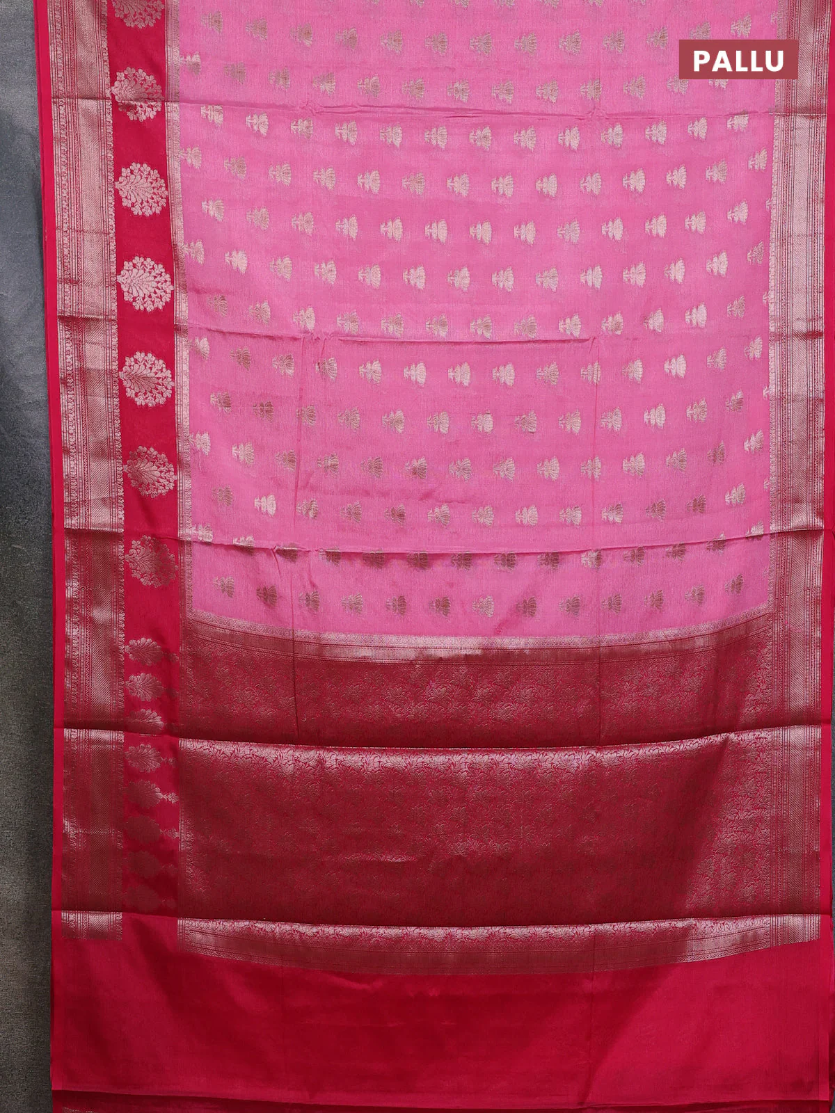 Banarasi warm silk saree light pink and pink with allover thread & zari woven buttas and zari woven border - Image 3