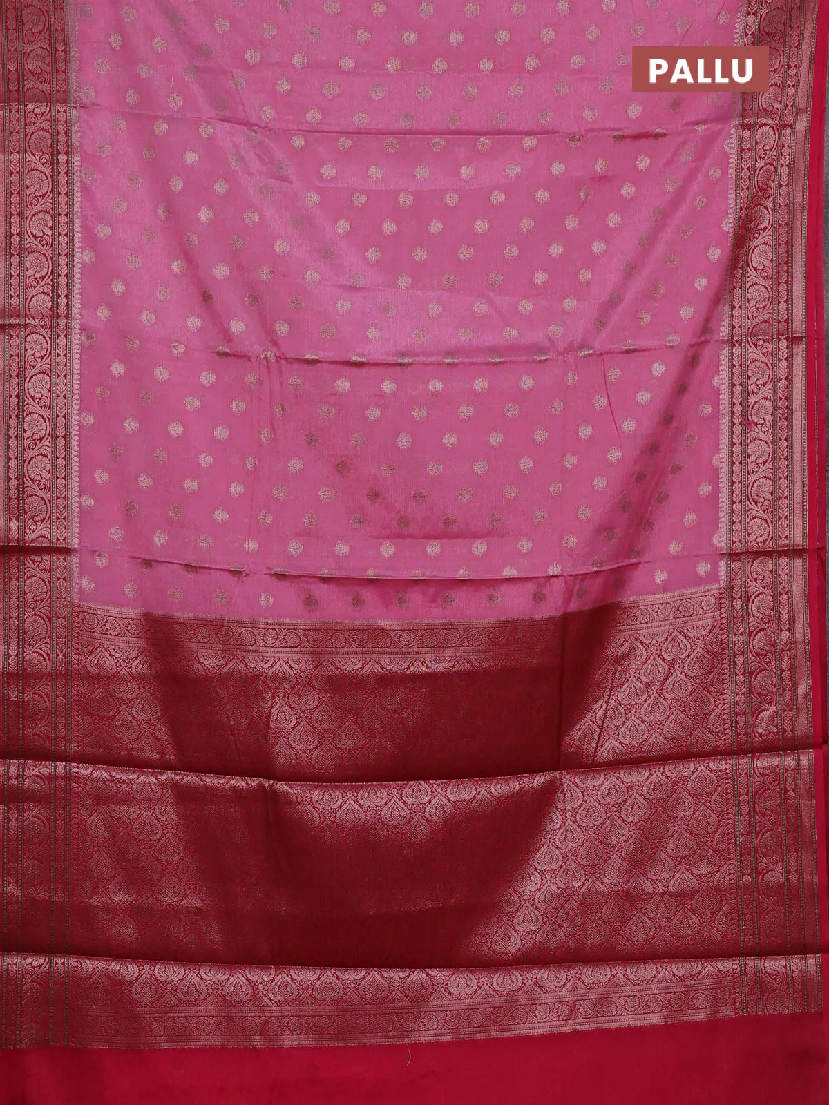 Banarasi warm silk saree light pink and pink with allover thread & zari woven buttas and zari woven border - Image 3