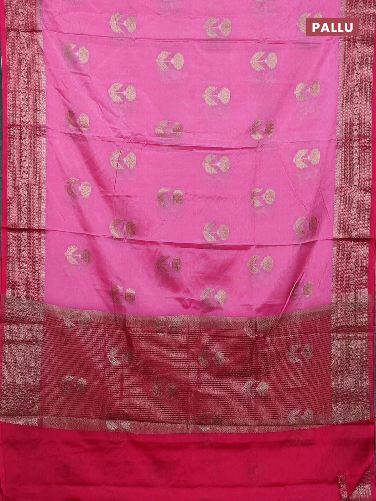 Banarasi warm silk saree light pink and pink with thread & zari woven buttas and zari woven border - Image 3