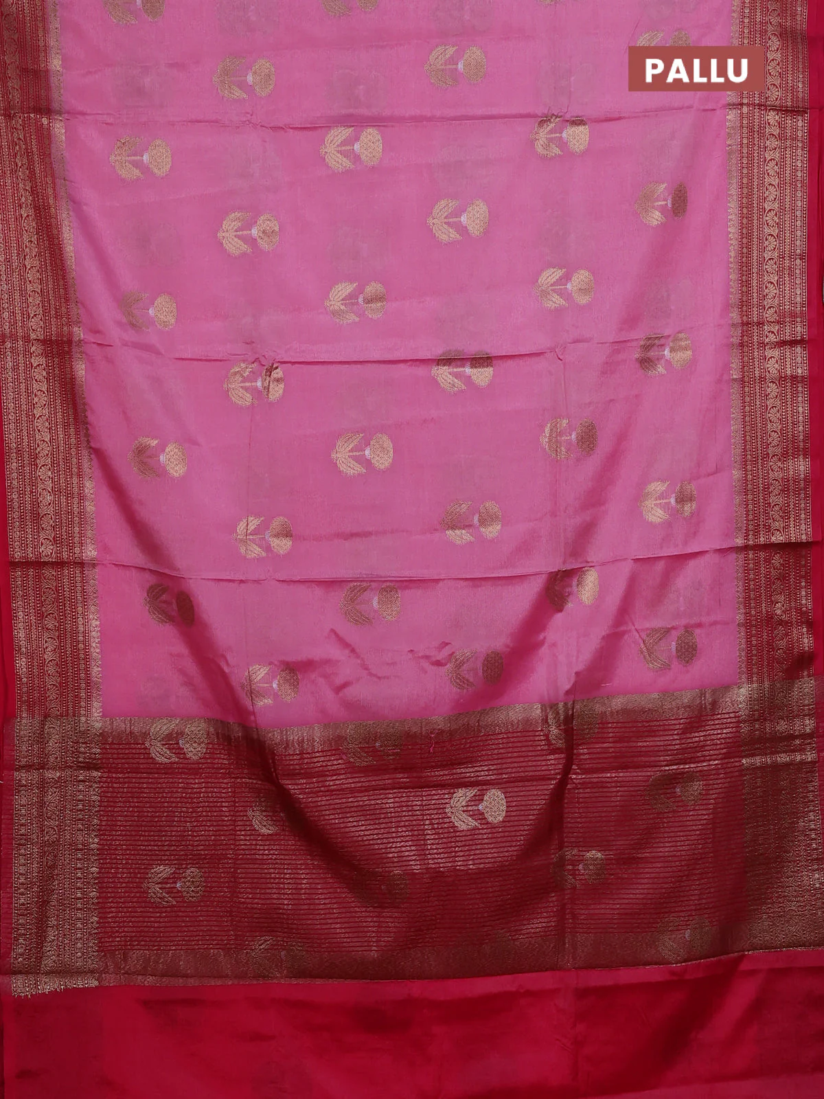 Banarasi warm silk saree light pink and pink with thread & zari woven buttas and zari woven border - Image 3