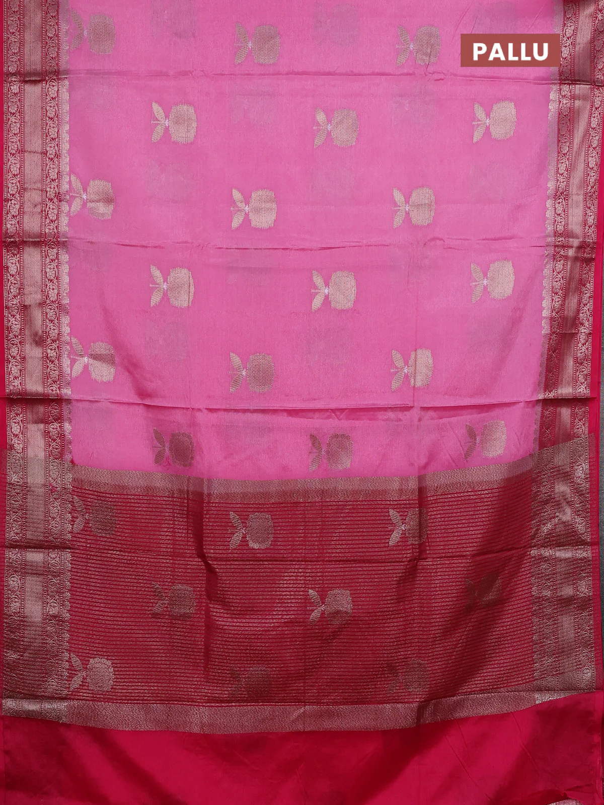 Banarasi warm silk saree light pink and pink with thread & zari woven buttas and zari woven border - Image 3
