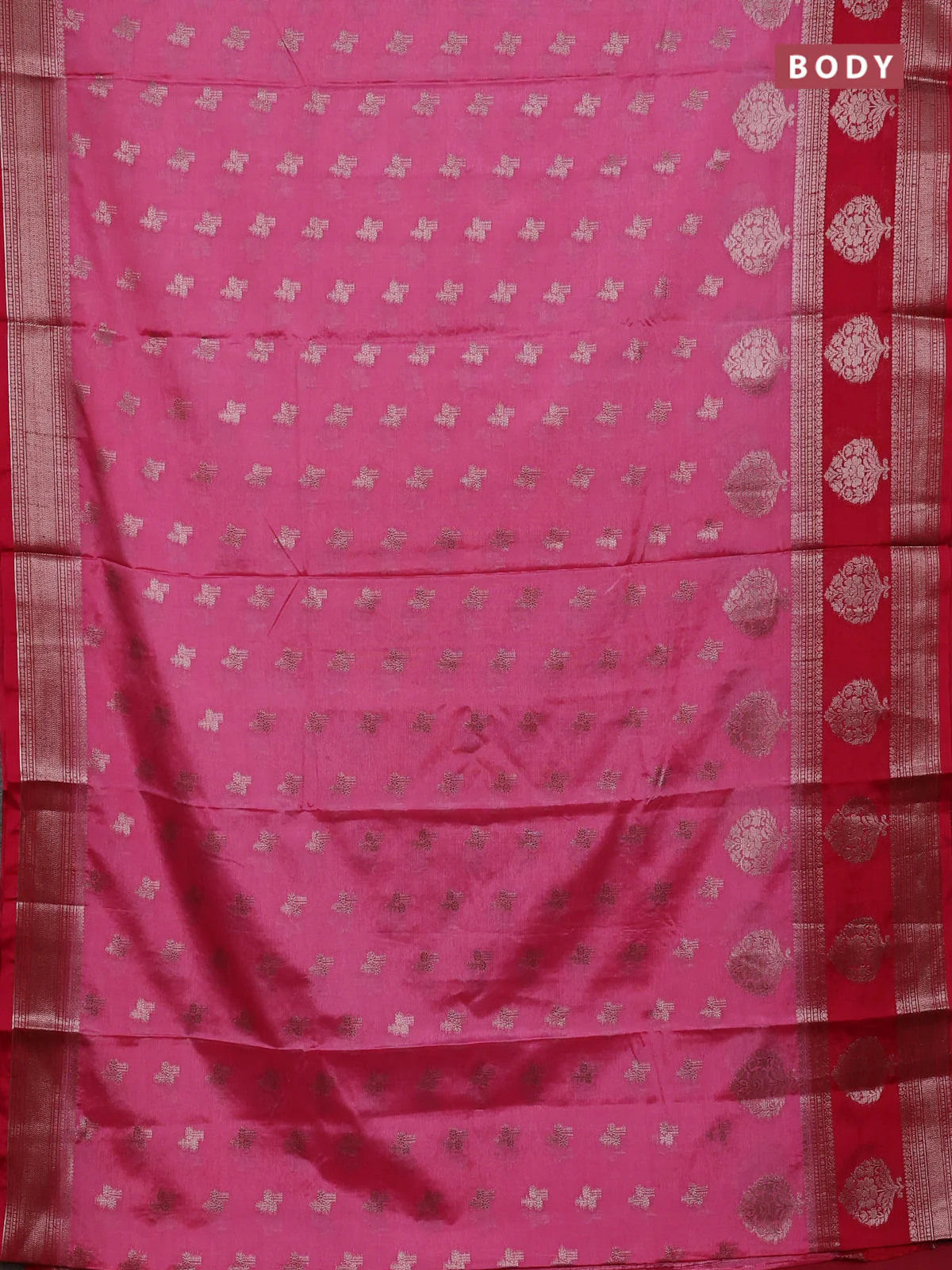 Banarasi warm silk saree light pink and red with allover thread & zari woen buttas and zari woven border - Image 2