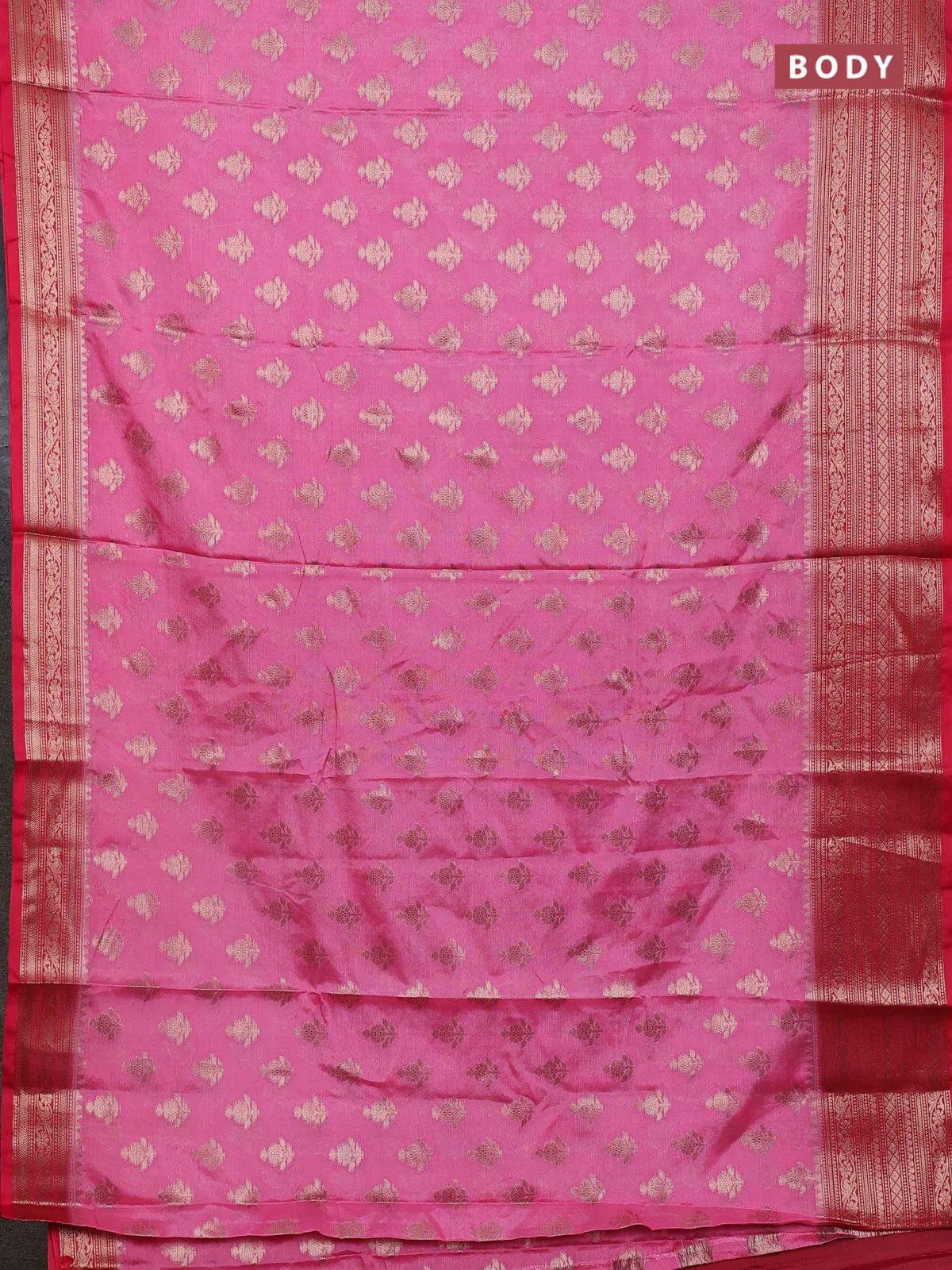 Banarasi warm silk saree light pink and red with allover thread & zari woven buttas and zari woven border - Image 2