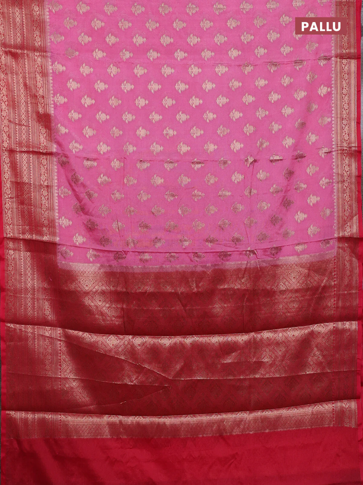 Banarasi warm silk saree light pink and red with allover thread & zari woven buttas and zari woven border - Image 3