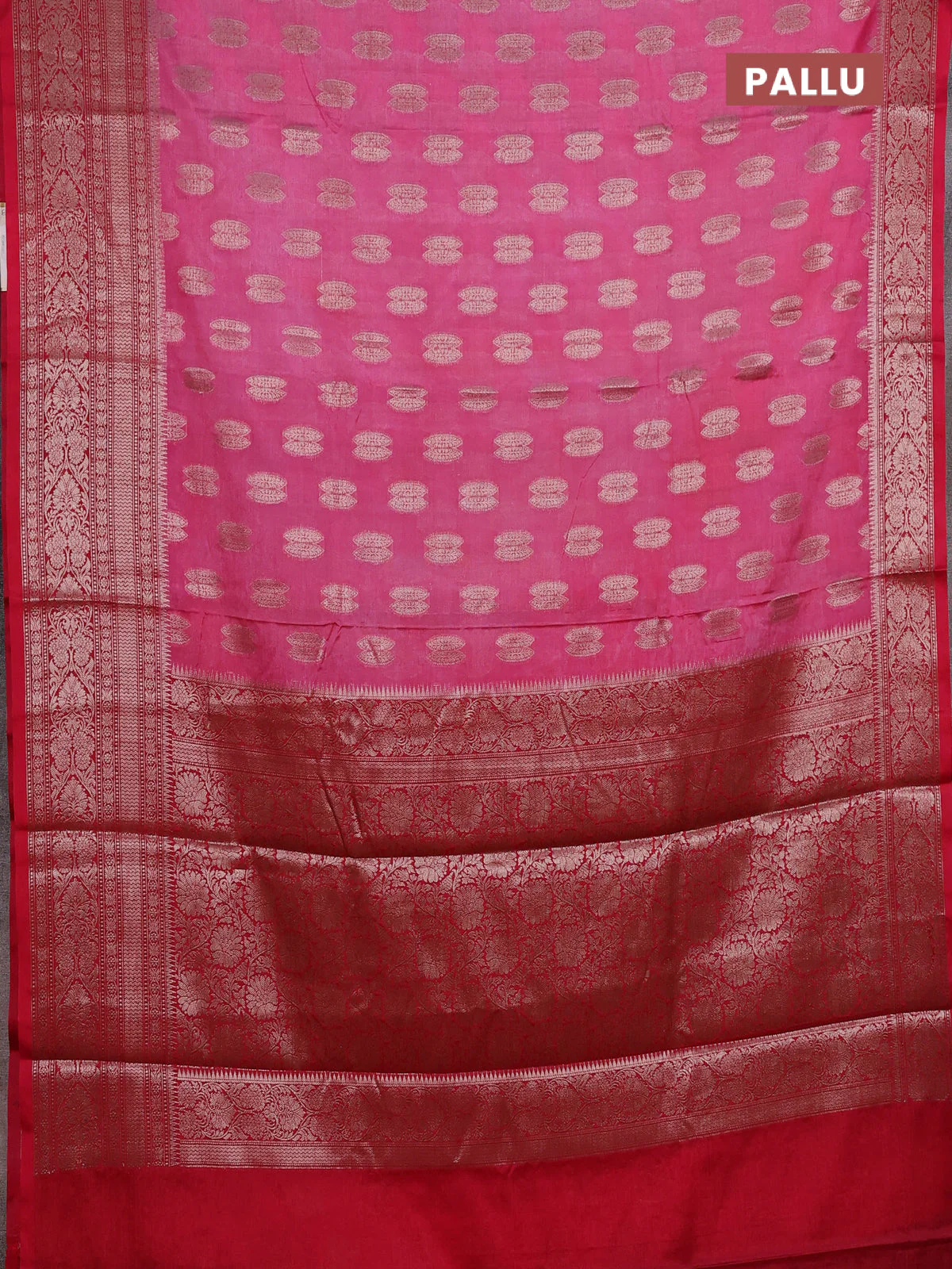 Banarasi warm silk saree light pink and red with allover thread & zari woven buttas and zari woven border - Image 3