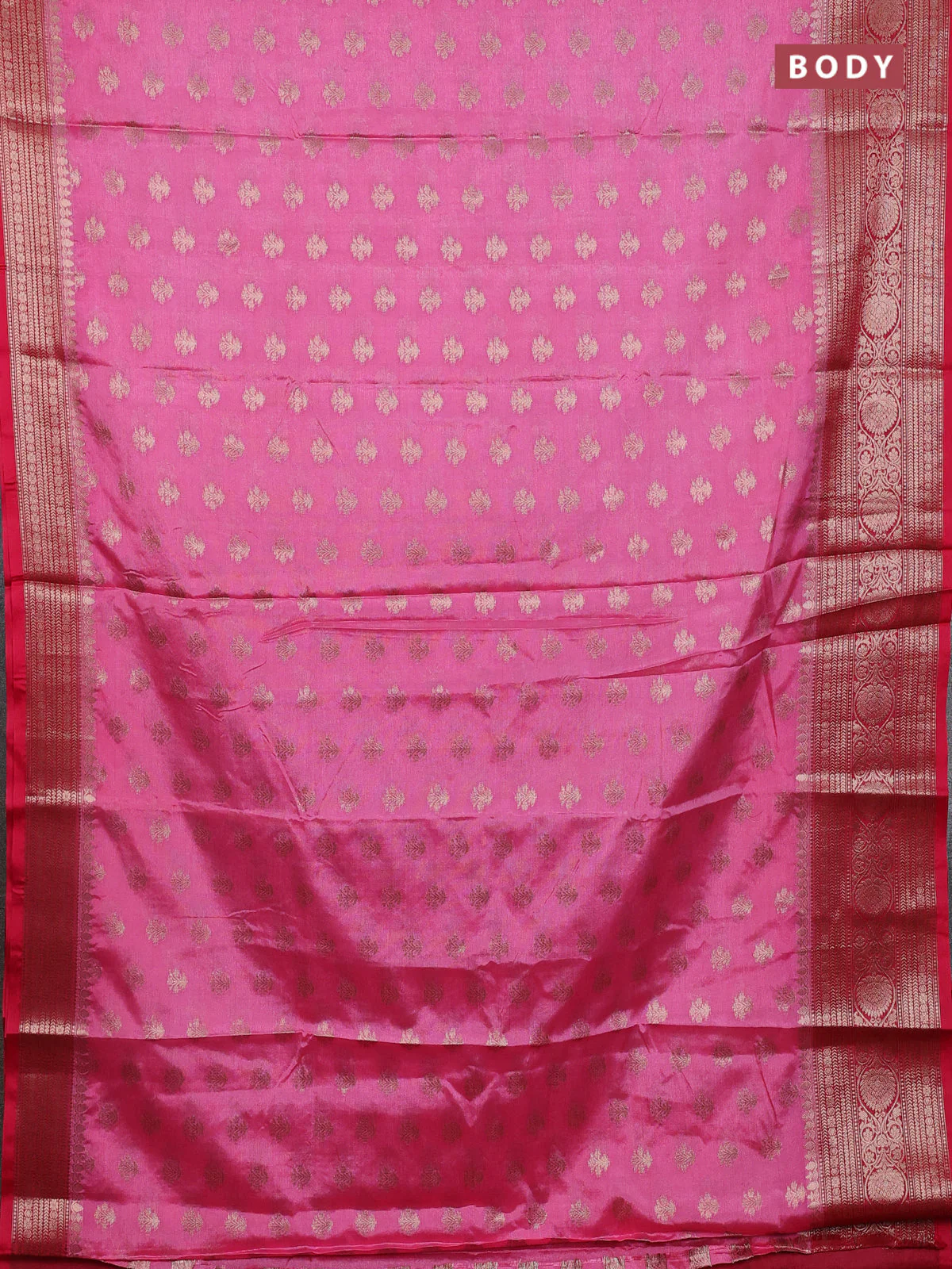 Banarasi warm silk saree light pink and red with allover thread & zari woven buttas and zari woven border - Image 2