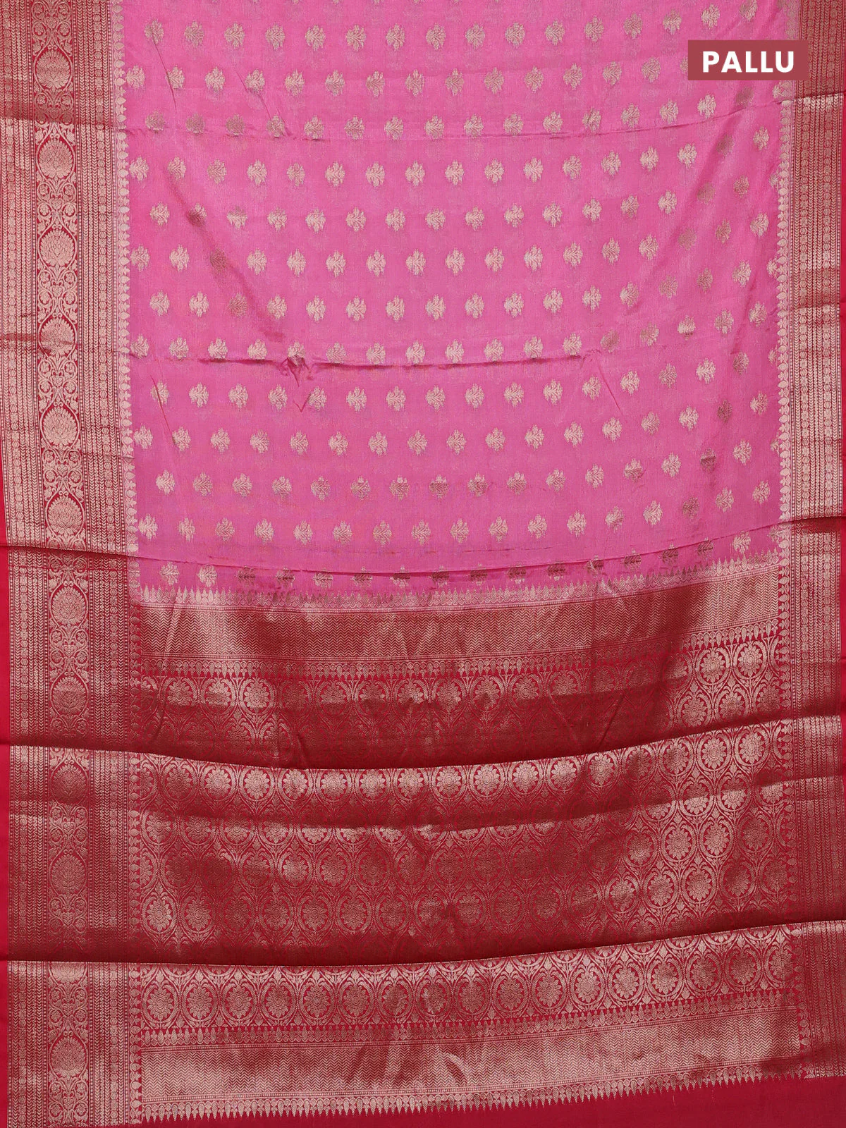 Banarasi warm silk saree light pink and red with allover thread & zari woven buttas and zari woven border - Image 3