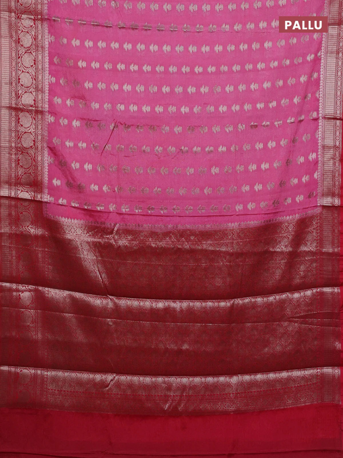 Banarasi warm silk saree light pink and red with allover thread & zari woven buttas and zari woven border - Image 3