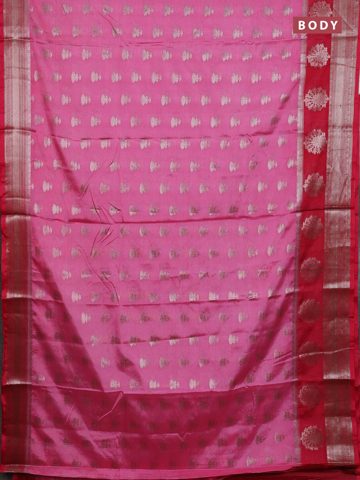 Banarasi warm silk saree light pink and red with allover thread & zari woven buttas and zari woven border - Image 2