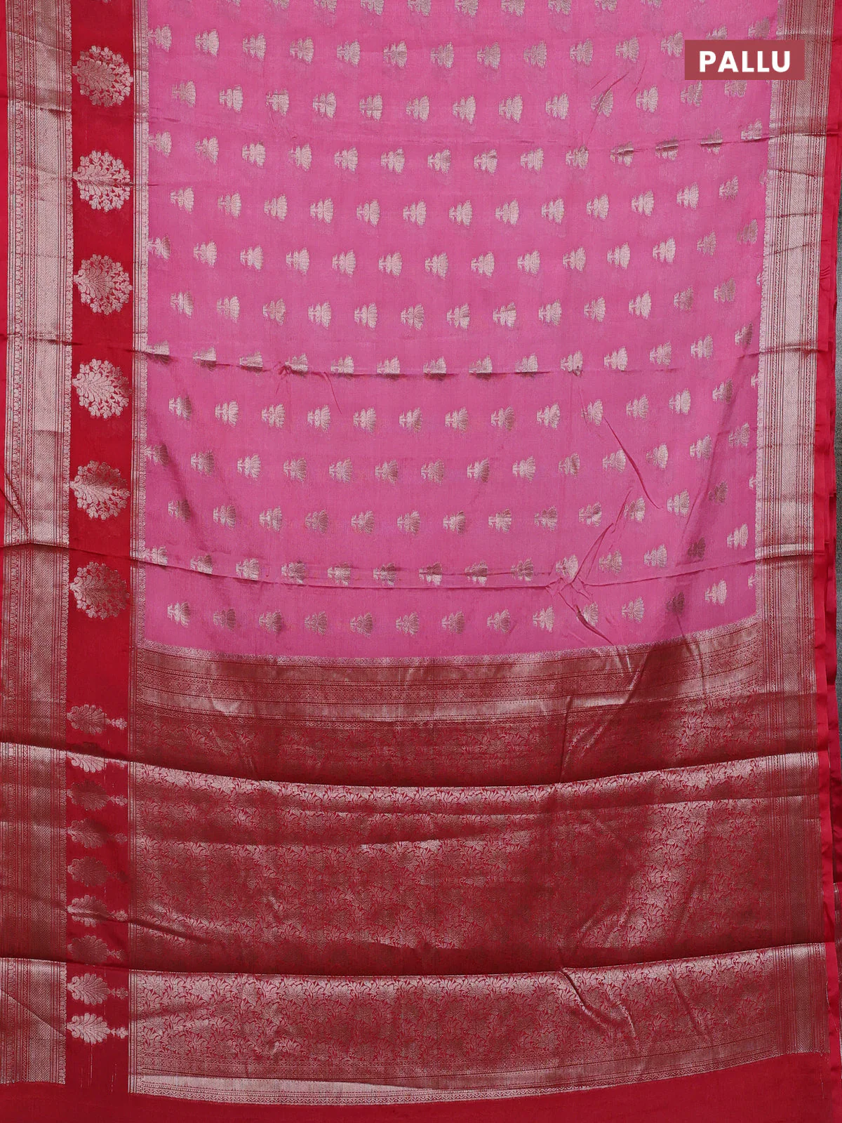 Banarasi warm silk saree light pink and red with allover thread & zari woven buttas and zari woven border - Image 3