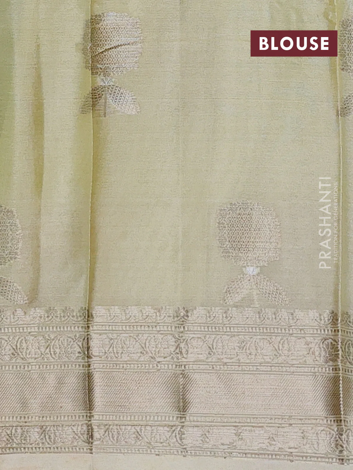 Banarasi warm silk saree lime green and cream with thread & zari woven buttas and zari woven border - Image 4