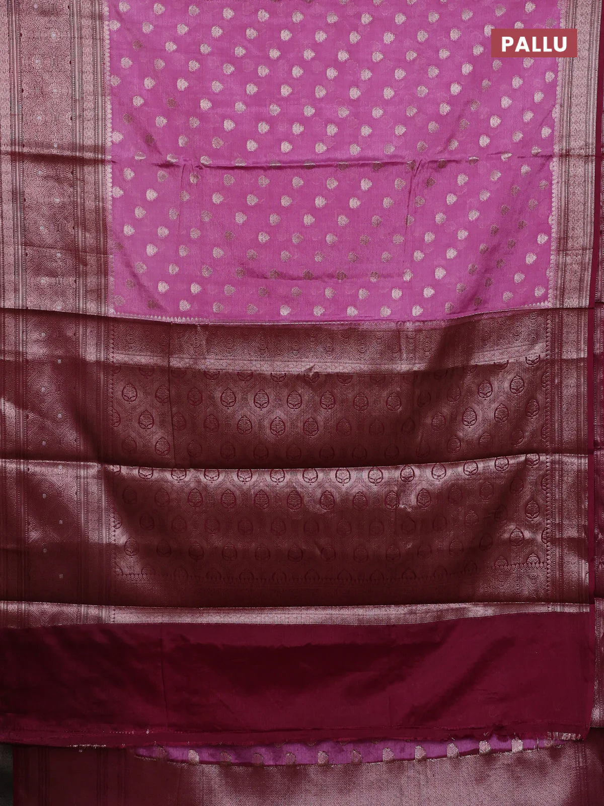 Banarasi warm silk saree mauve pink and deep maroon with allover thread & zari woven buttas and zari woven border - Image 3