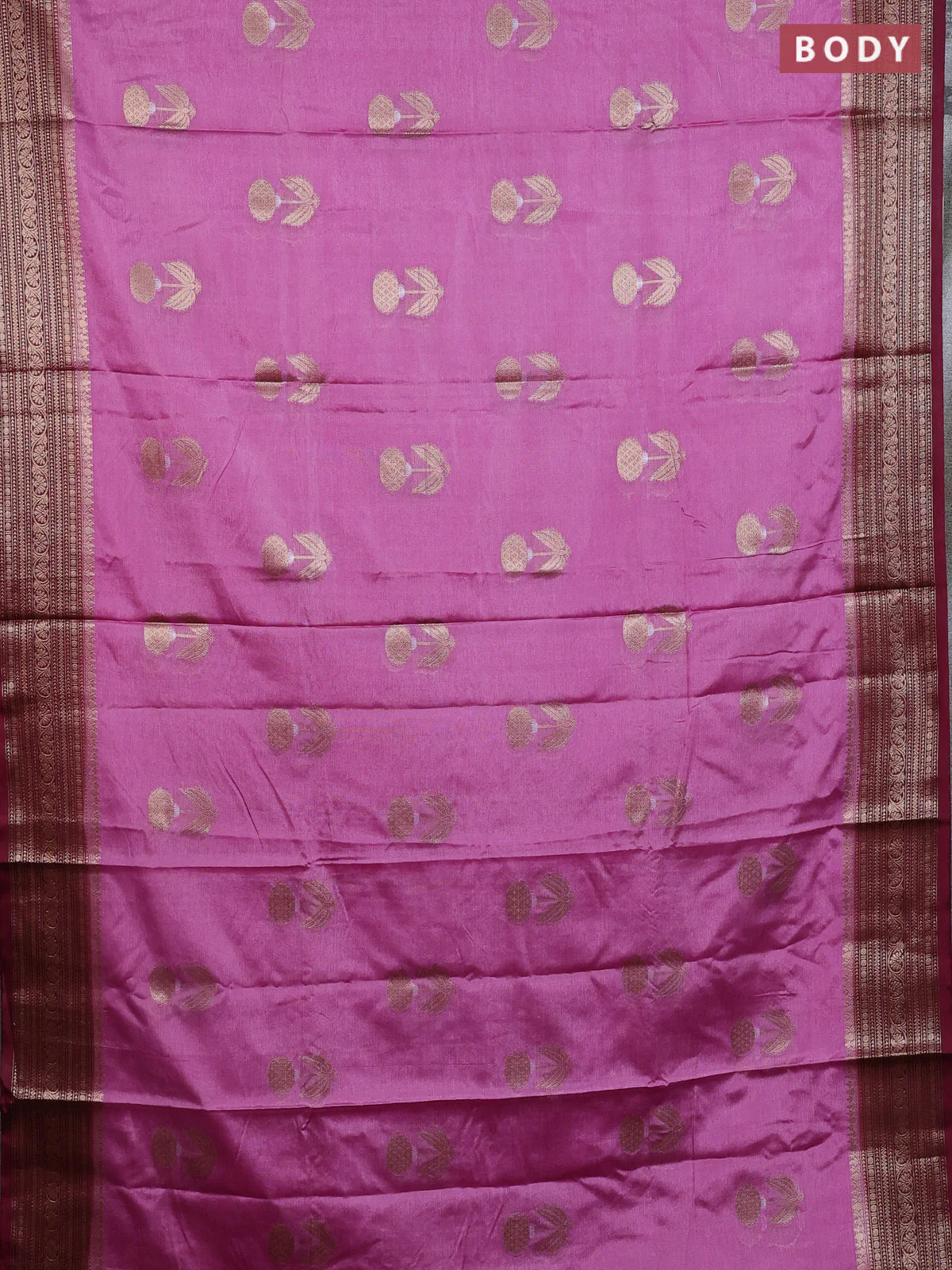 Banarasi warm silk saree mauve pink and deep maroon with thread & zari woven buttas and zari woven border - Image 2