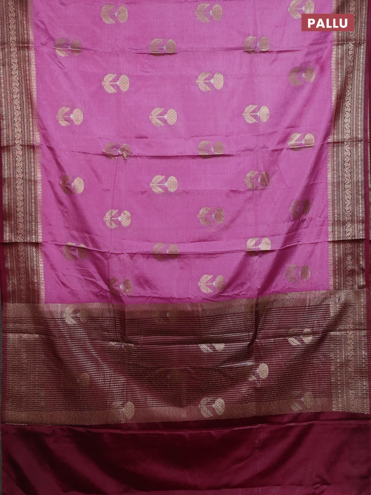 Banarasi warm silk saree mauve pink and deep maroon with thread & zari woven buttas and zari woven border - Image 3