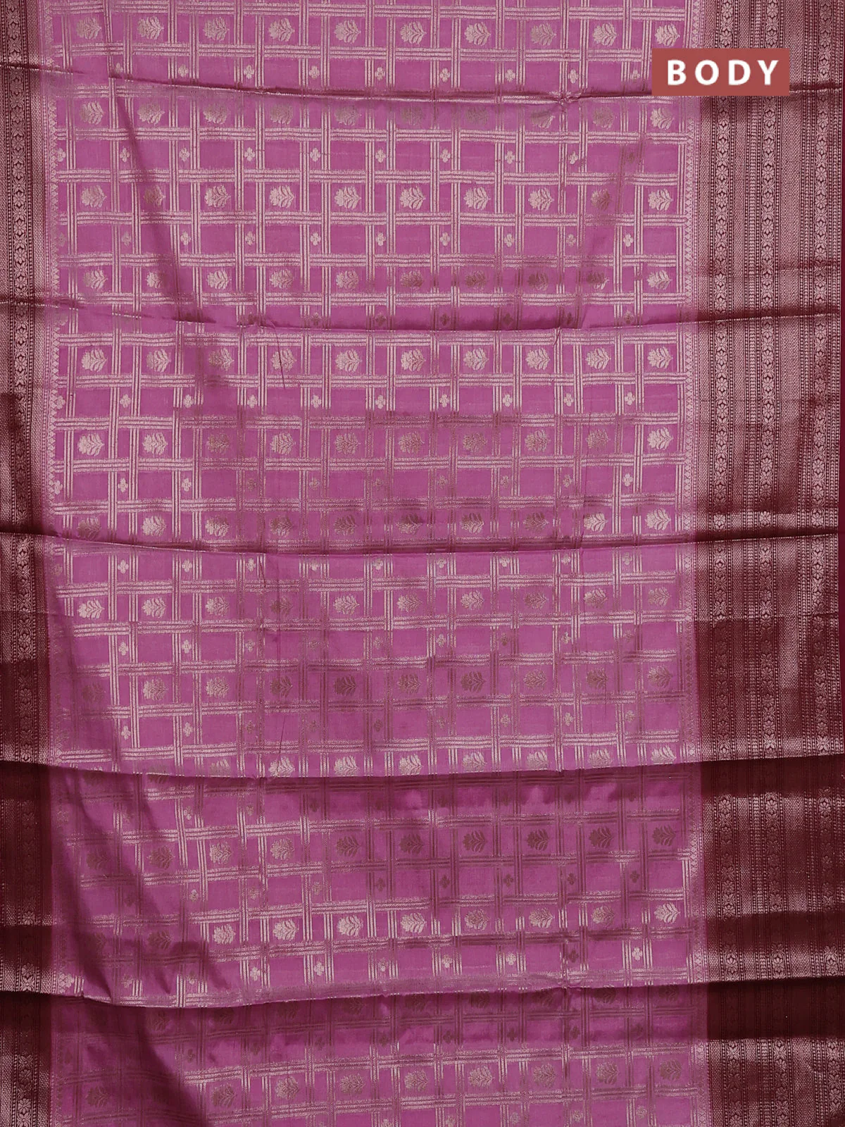 Banarasi warm silk saree mauve pink and wine shade with allover thread & zari checked pattern and long zari woven border - Image 2