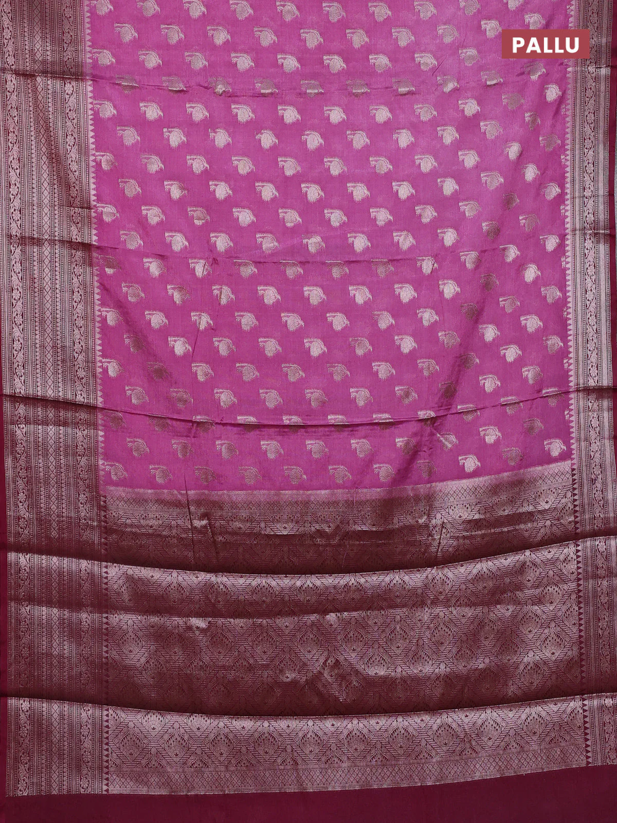 Banarasi warm silk saree mauve pink and wine shade with allover thread & zari woven buttas and zari woven border - Image 3