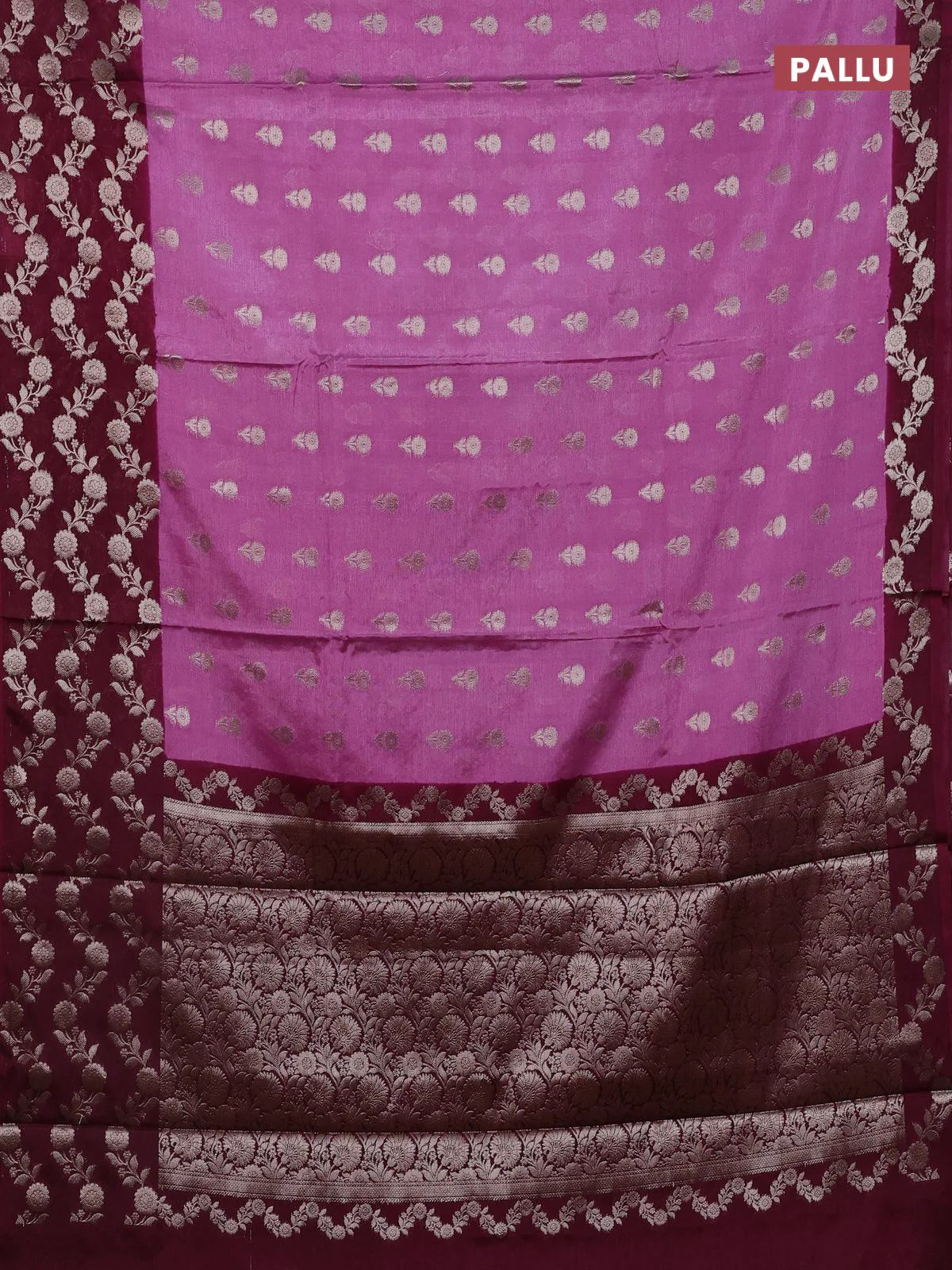Banarasi warm silk saree mauve pink and wine shade with allover thread & zari woven buttas and zari woven border - Image 3