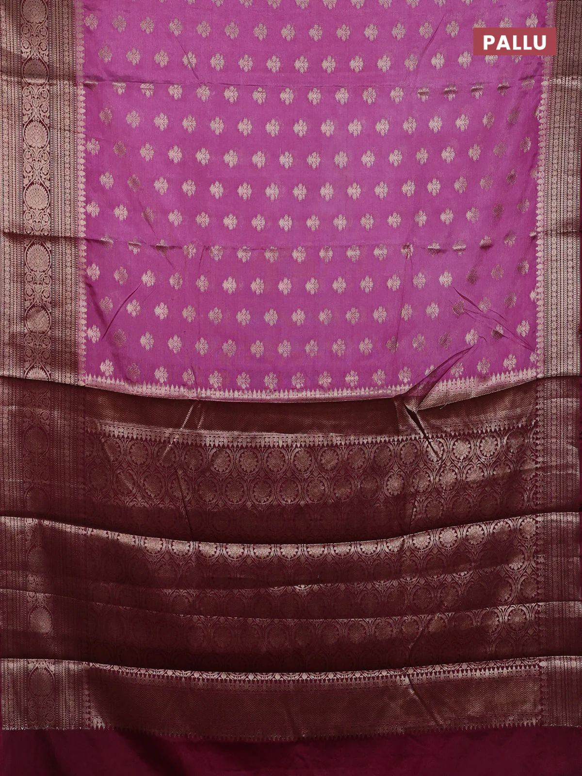 Banarasi warm silk saree mauve pink and wine shade with allover thread & zari woven buttas and zari woven border - Image 3