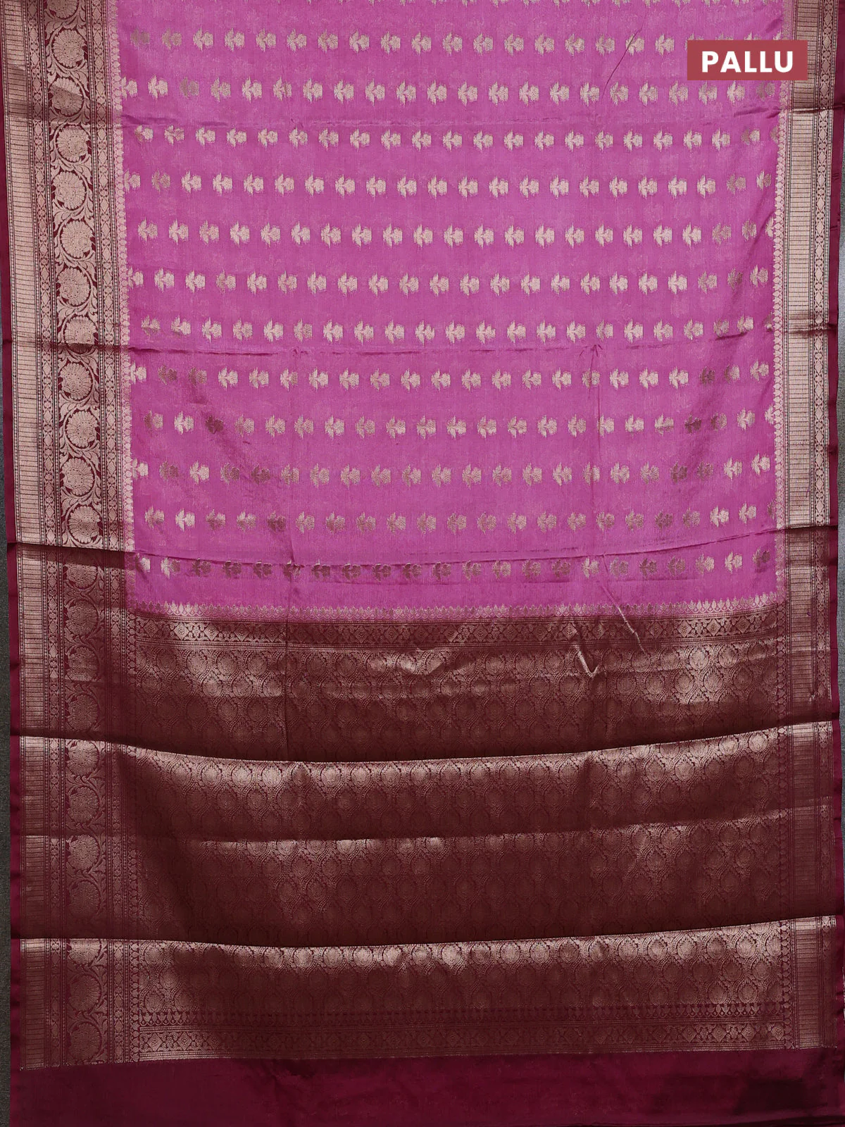Banarasi warm silk saree mauve pink and wine shade with allover thread & zari woven buttas and zari woven border - Image 3