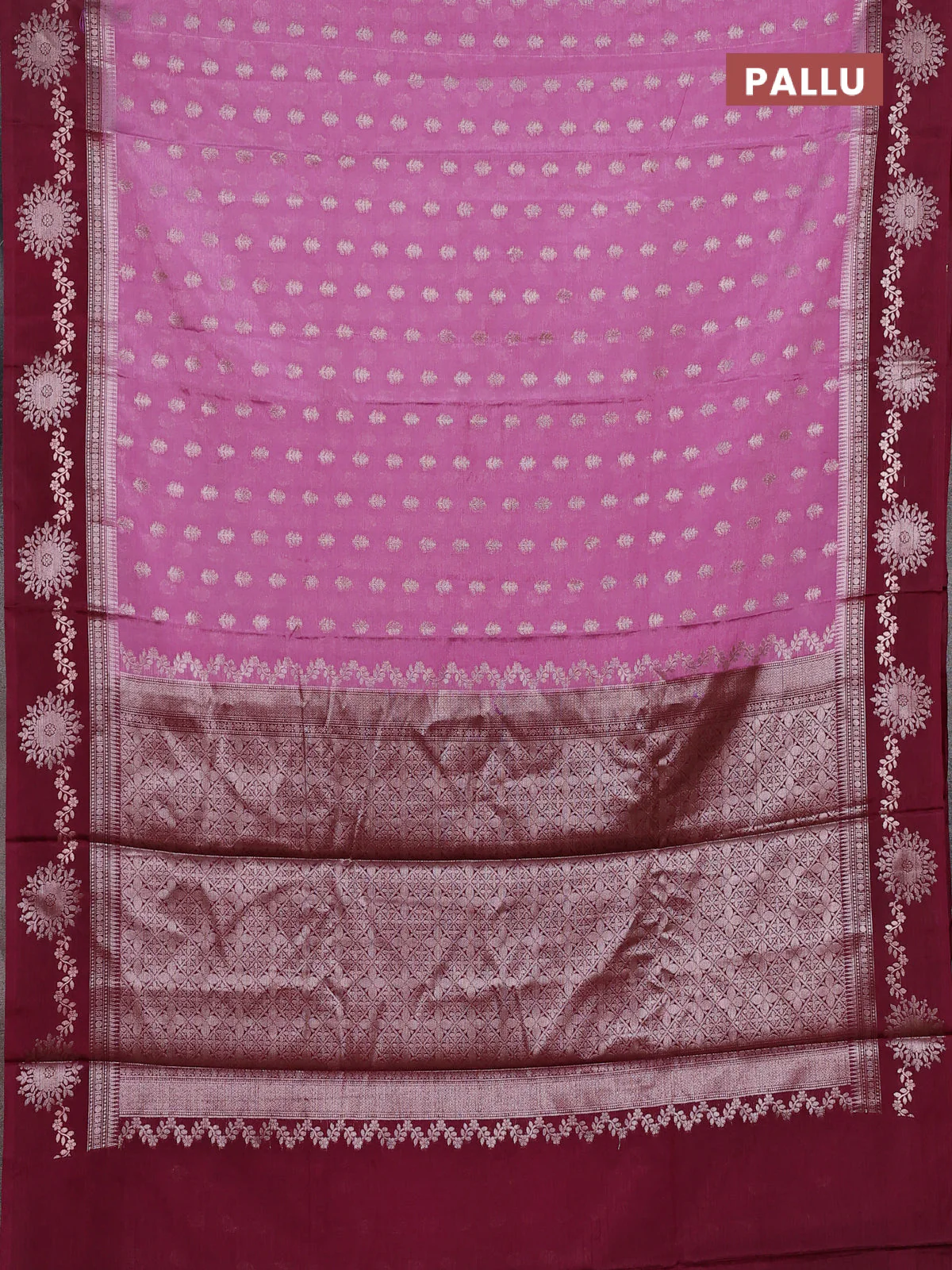 Banarasi warm silk saree mauve pink and wine shade with allover thread & zari woven buttas and zari woven border - Image 3