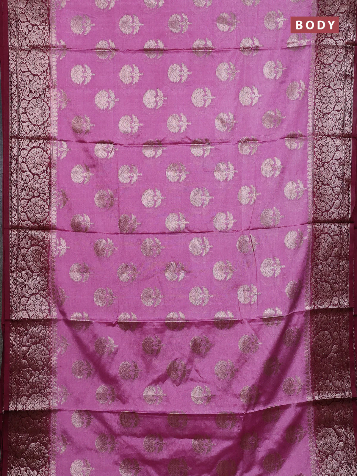 Banarasi warm silk saree mauve pink and wine shade with allover thread & zari woven buttas and zari woven border - Image 2