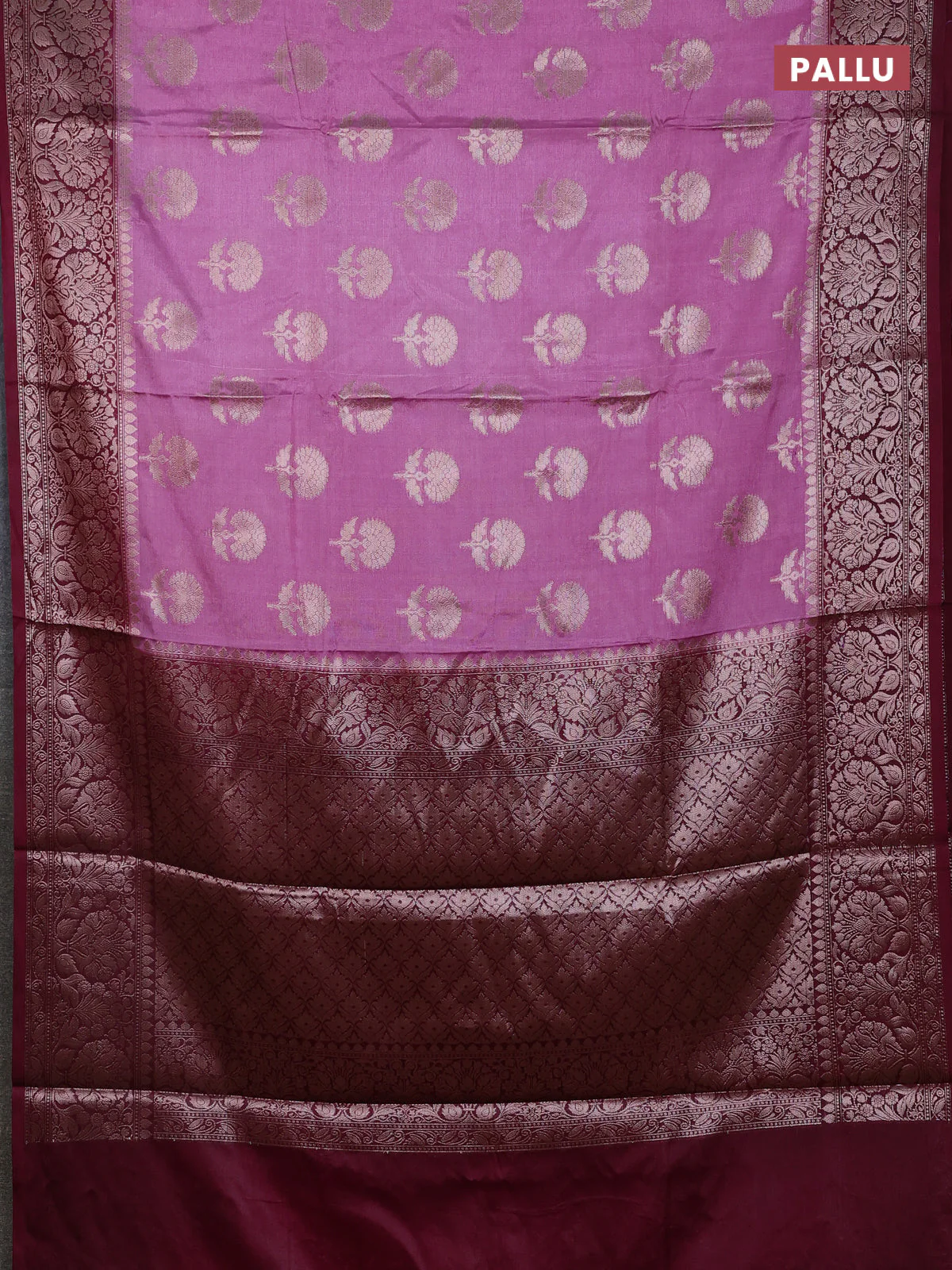 Banarasi warm silk saree mauve pink and wine shade with allover thread & zari woven buttas and zari woven border - Image 3