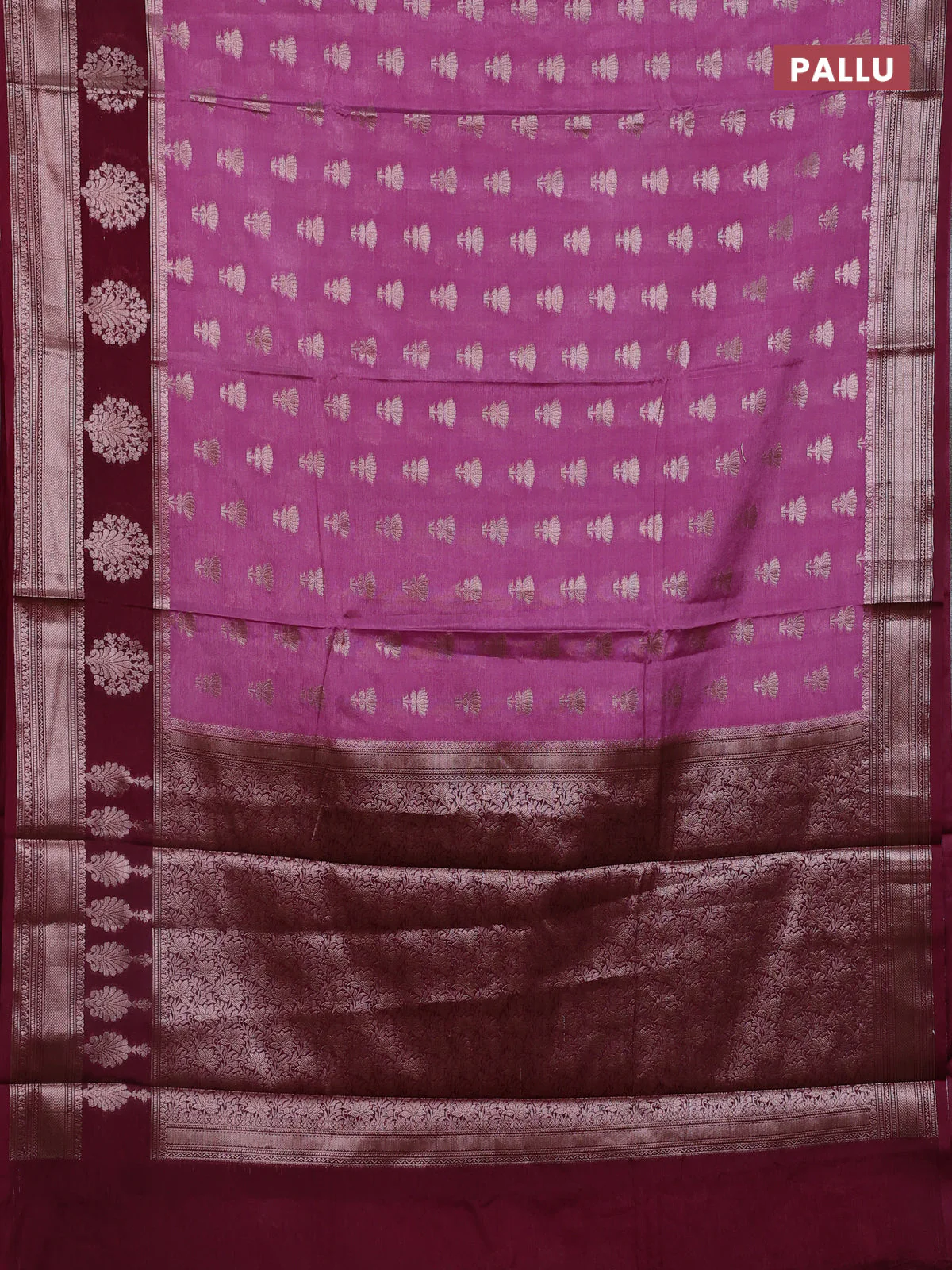 Banarasi warm silk saree mauve pink and wine shade with allover thread & zari woven buttas and zari woven border - Image 3