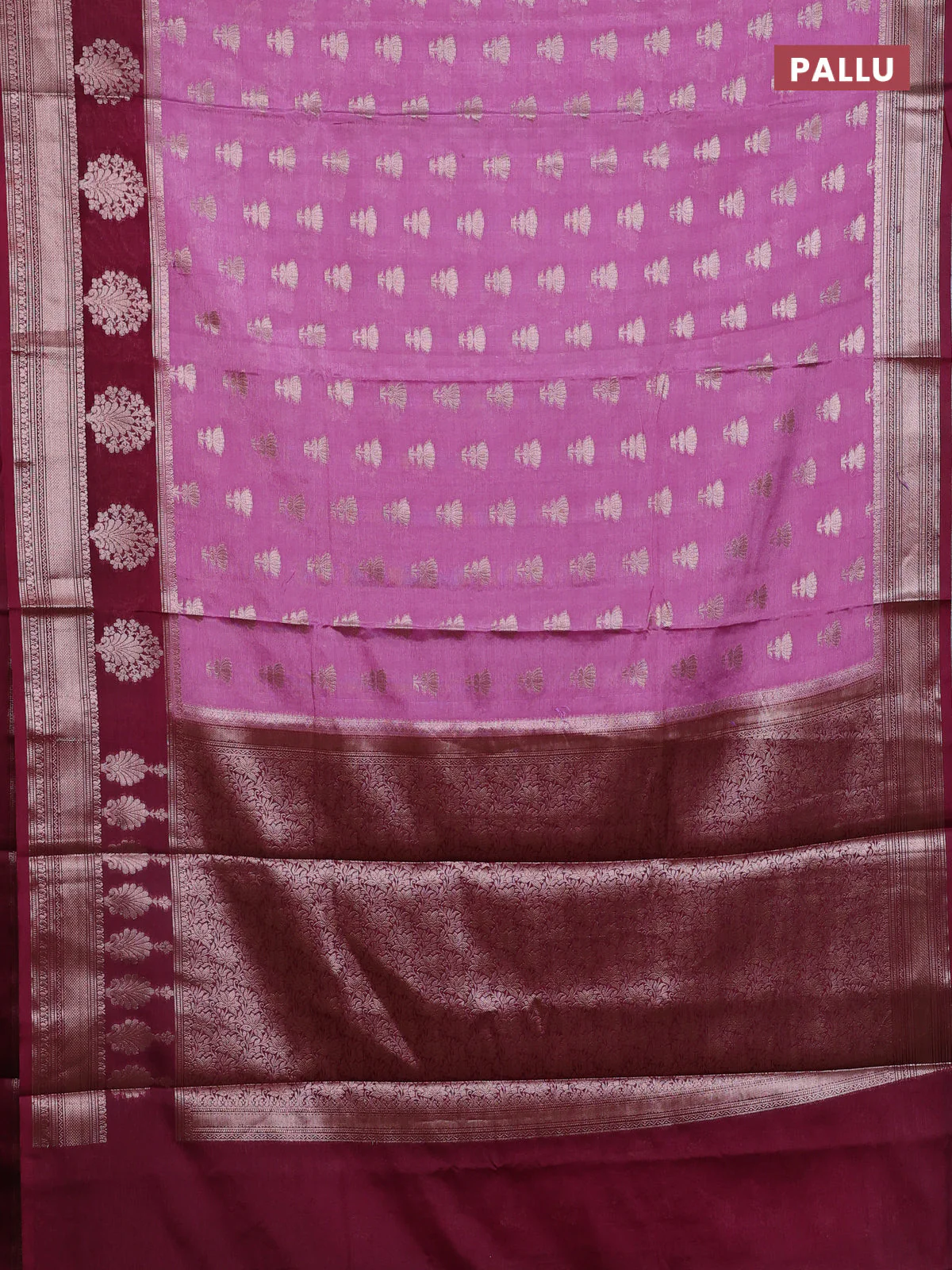 Banarasi warm silk saree mauve pink and wine shade with allover thread & zari woven buttas and zari woven border - Image 3
