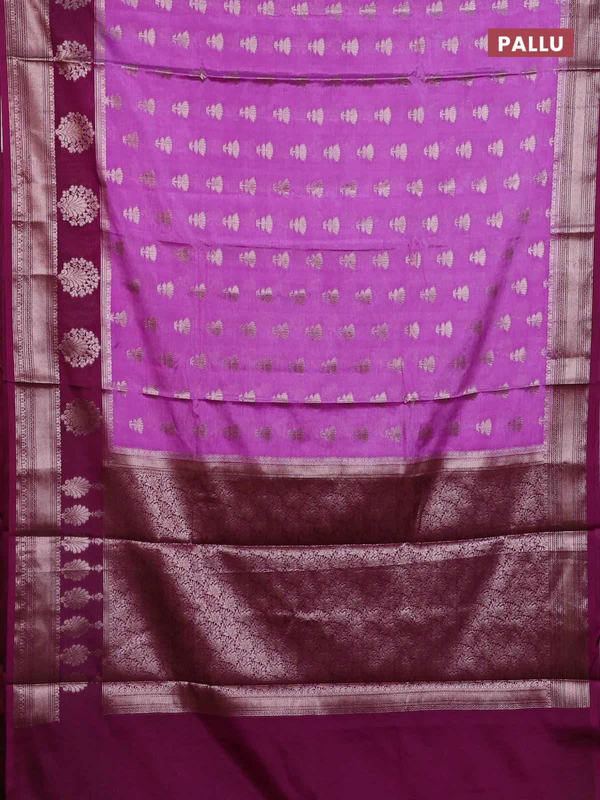 Banarasi warm silk saree mild lavender and wine shade with allover thread & zari woven buttas and zari woven border - Image 3
