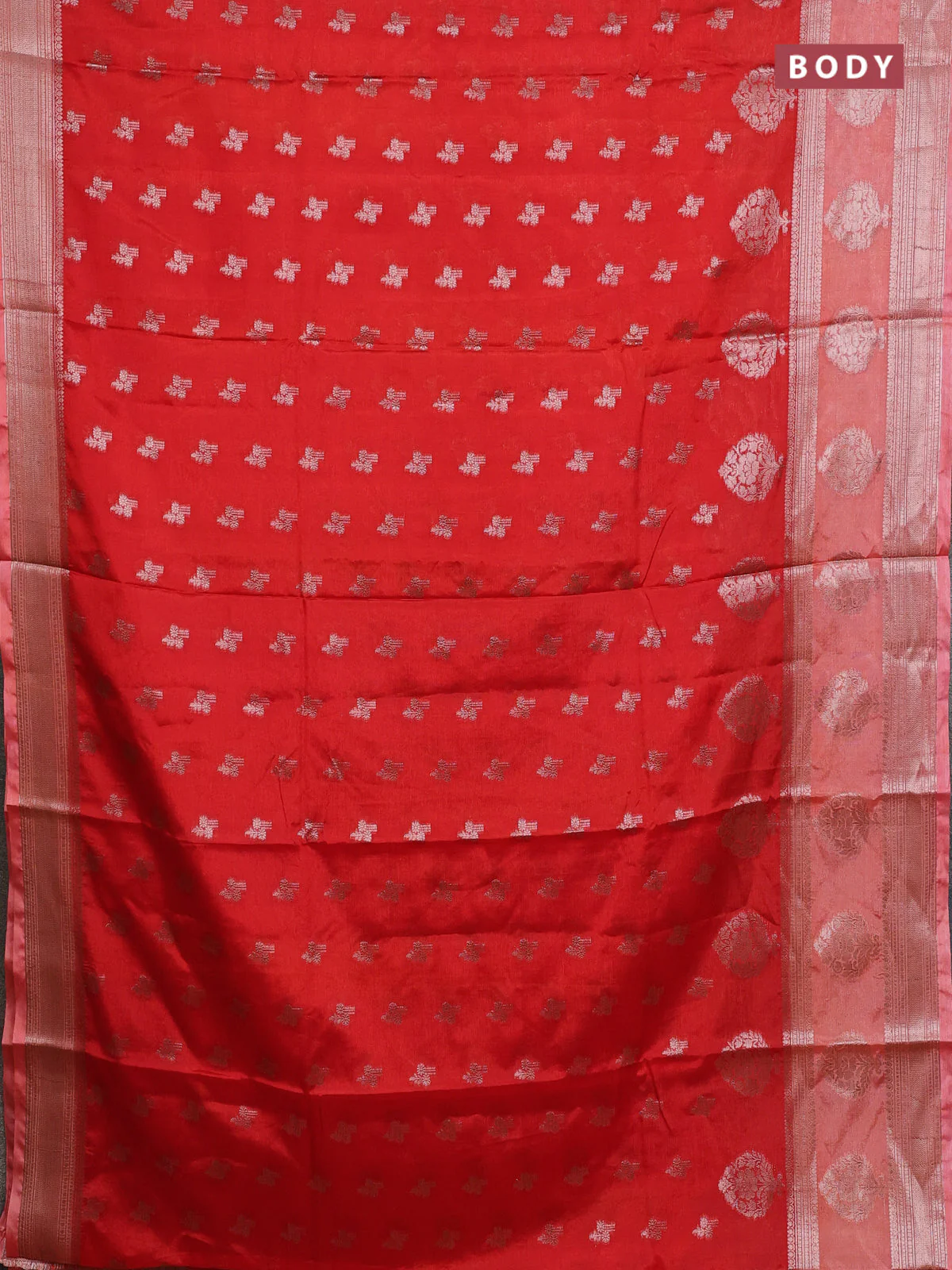 Banarasi warm silk saree orange and peach orange with allover thread & zari woen buttas and zari woven border - Image 2