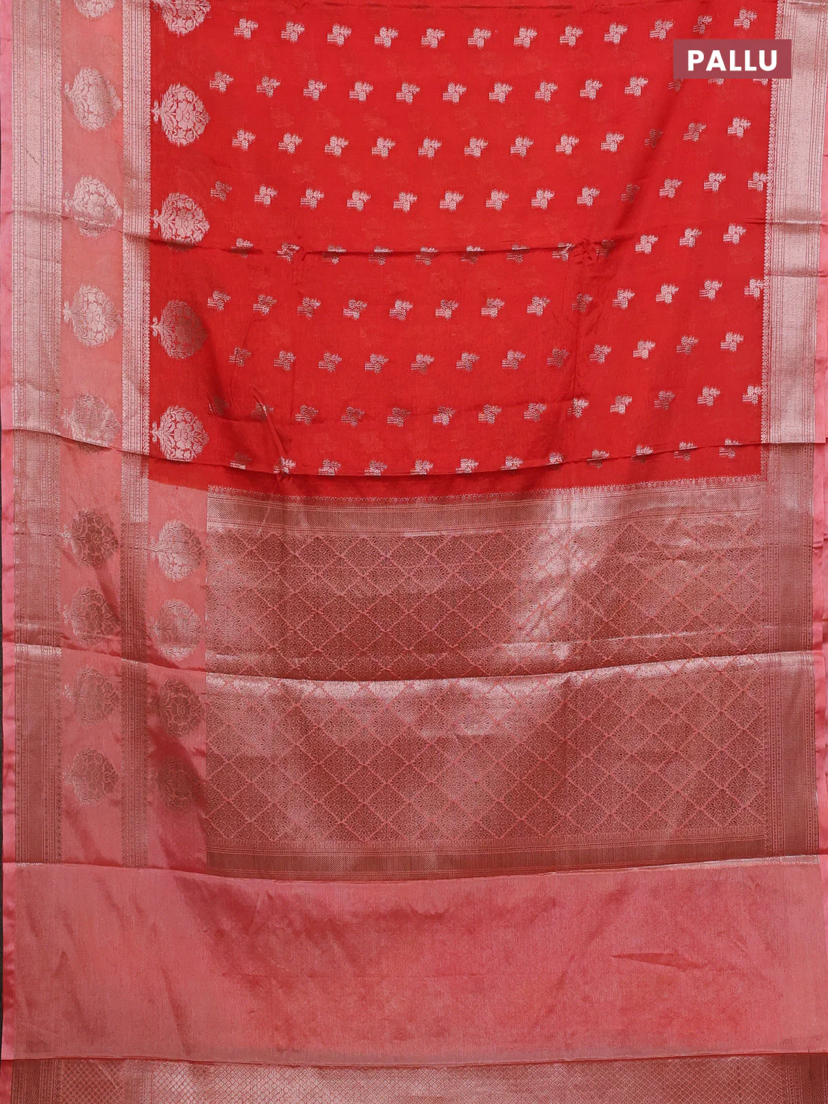 Banarasi warm silk saree orange and peach orange with allover thread & zari woen buttas and zari woven border - Image 3