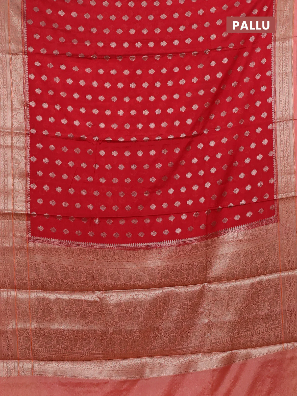 Banarasi warm silk saree orange and peach orange with allover thread & zari woven buttas and zari woven border - Image 3