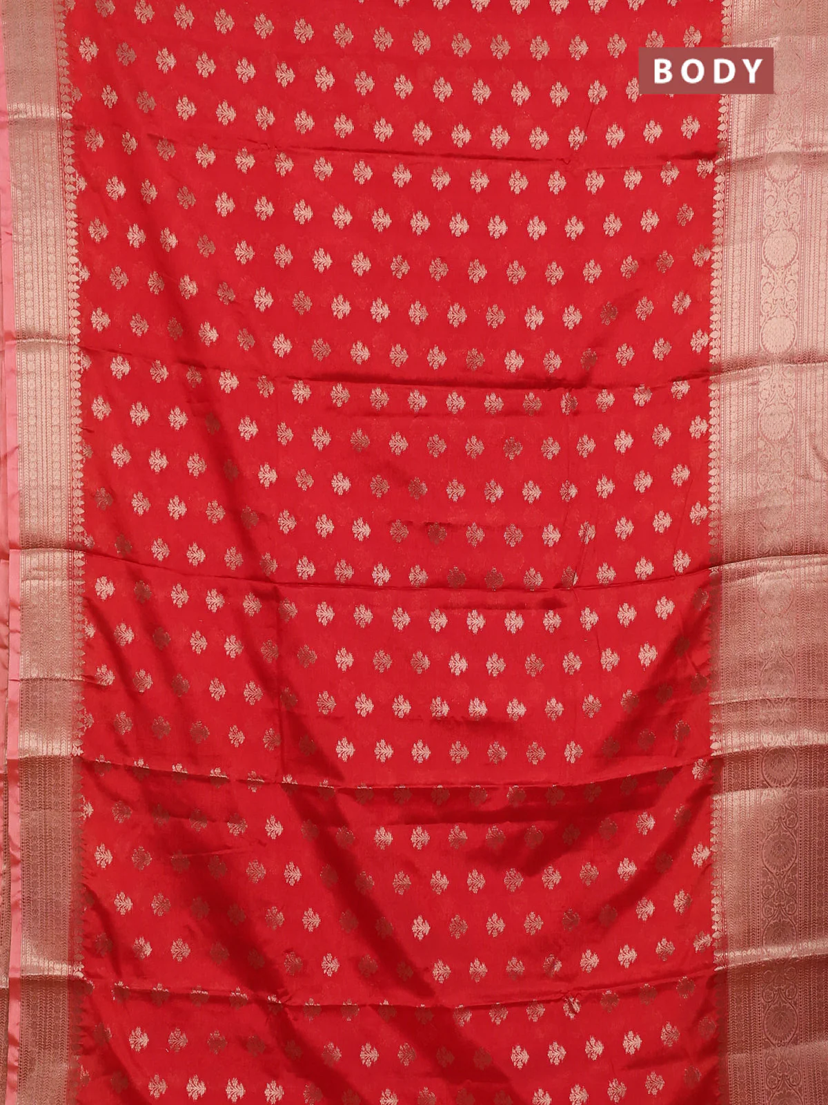 Banarasi warm silk saree orange and peach orange with allover thread & zari woven buttas and zari woven border - Image 2