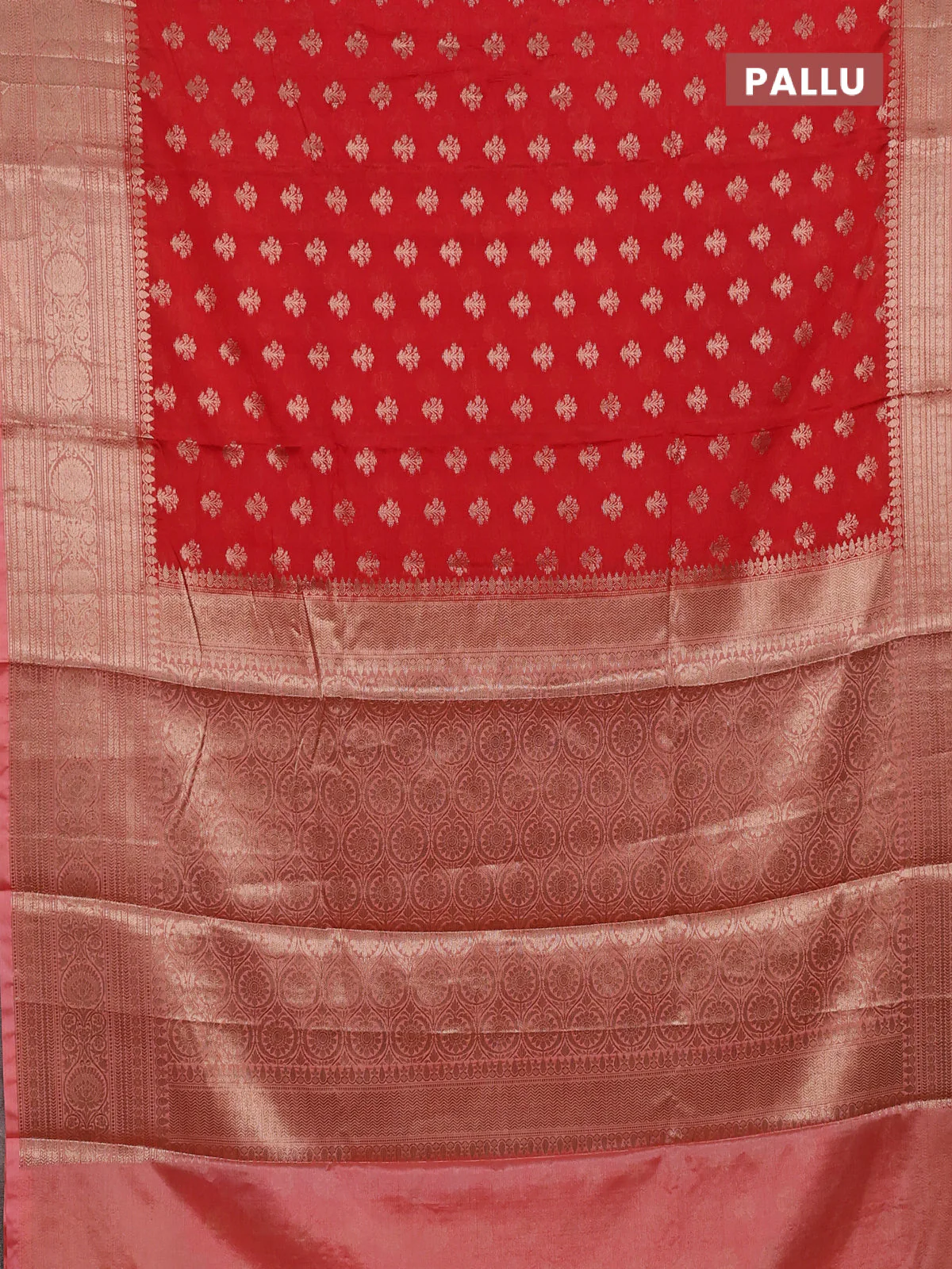Banarasi warm silk saree orange and peach orange with allover thread & zari woven buttas and zari woven border - Image 3