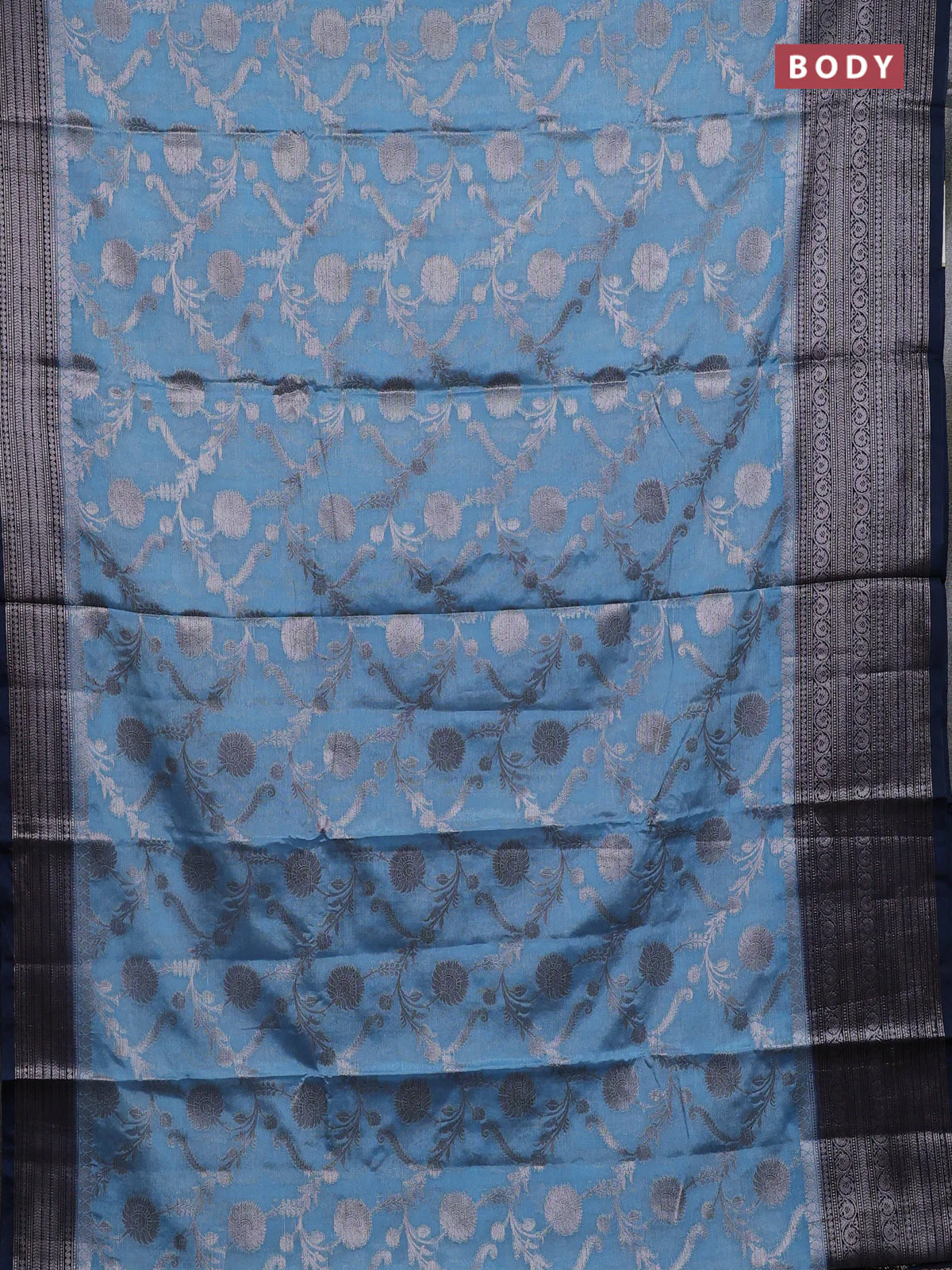 Banarasi warm silk saree pastel blue and peacock blue with allover thread & zari weaves pattern and zari woven border - Image 2