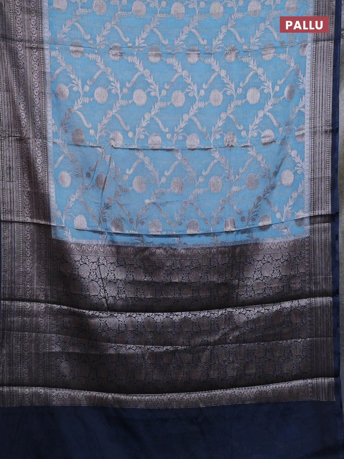 Banarasi warm silk saree pastel blue and peacock blue with allover thread & zari weaves pattern and zari woven border - Image 3