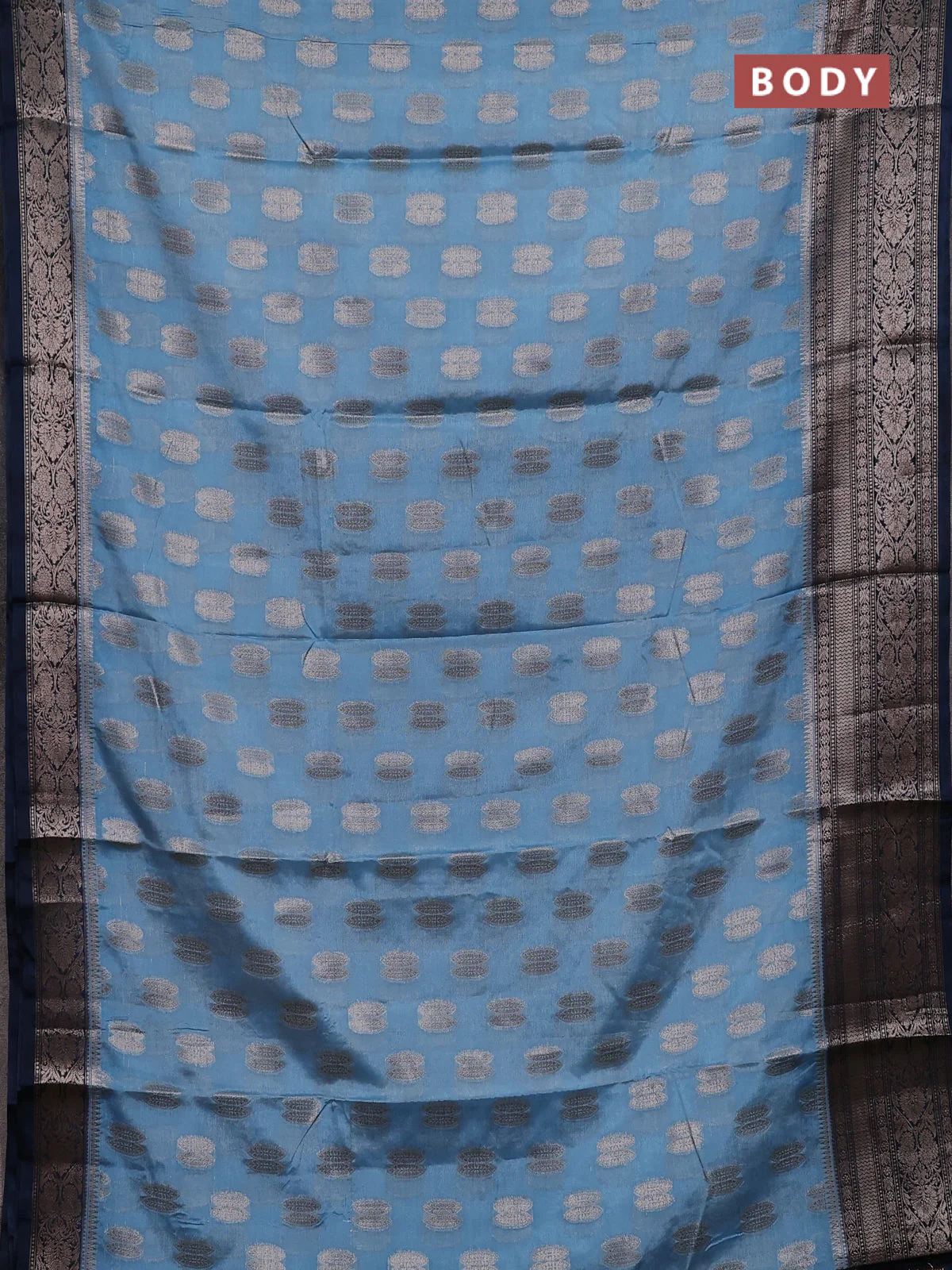 Banarasi warm silk saree pastel blue and peacock blue with allover thread & zari woven buttas and zari woven border - Image 2