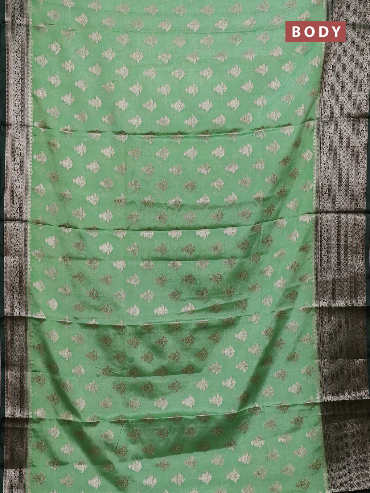 Banarasi warm silk saree pastel green and bottle green with allover thread & zari woven buttas and zari woven border - Image 2