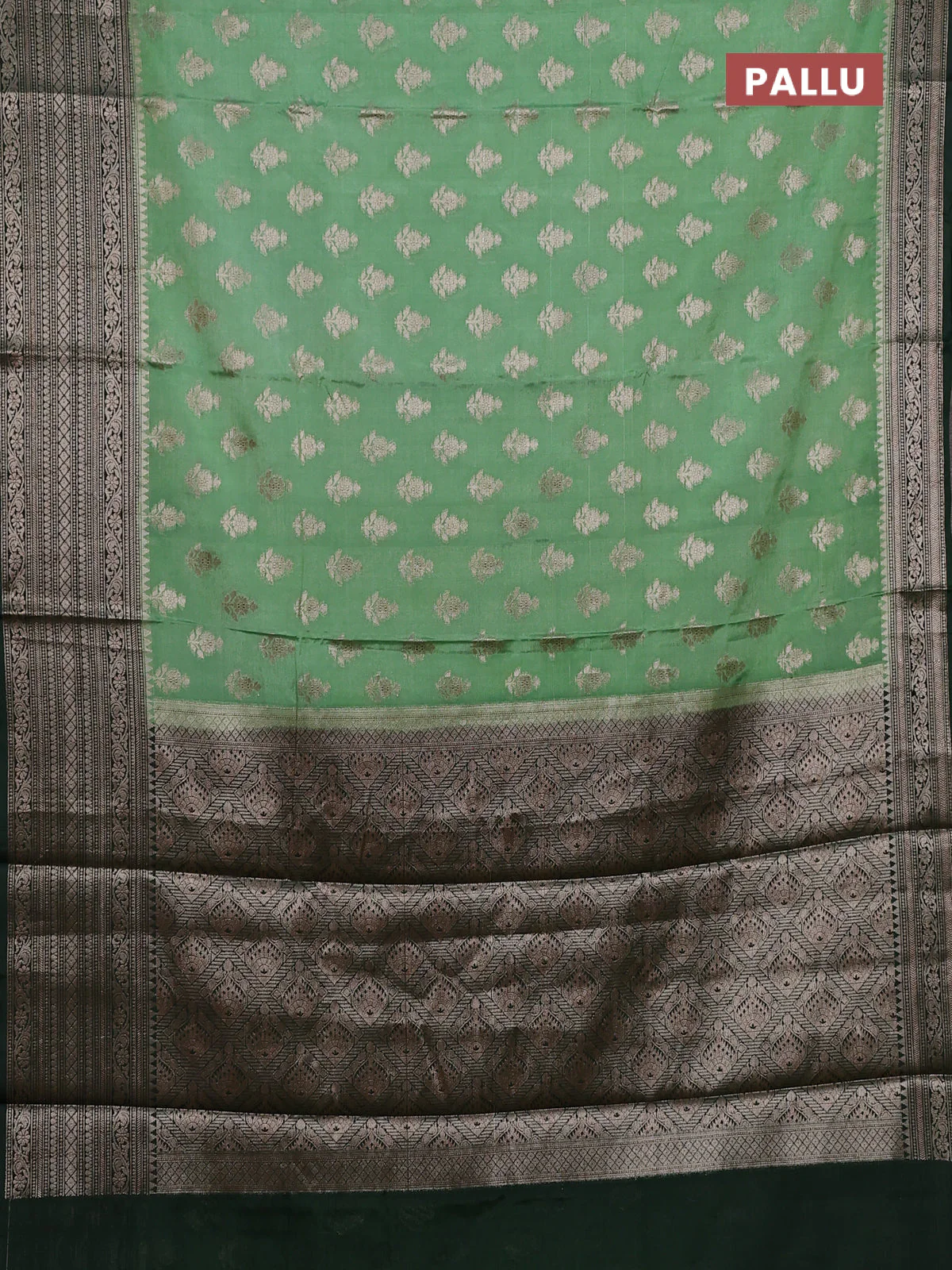 Banarasi warm silk saree pastel green and bottle green with allover thread & zari woven buttas and zari woven border - Image 3