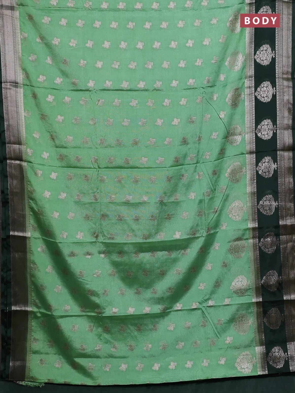 Banarasi warm silk saree pastel green and green with allover thread & zari woen buttas and zari woven border - Image 2