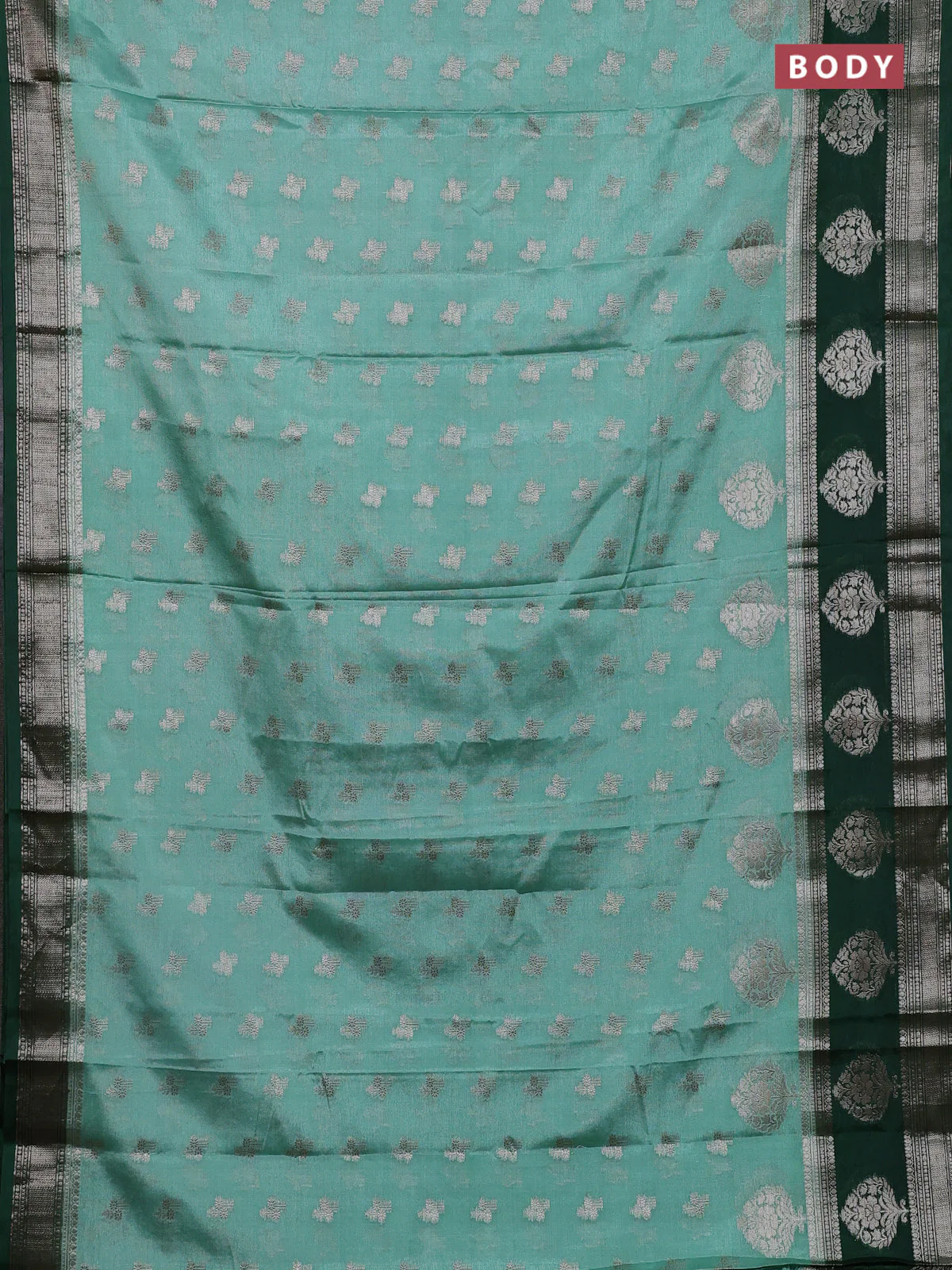 Banarasi warm silk saree pastel green and green with allover thread & zari woen buttas and zari woven border - Image 2
