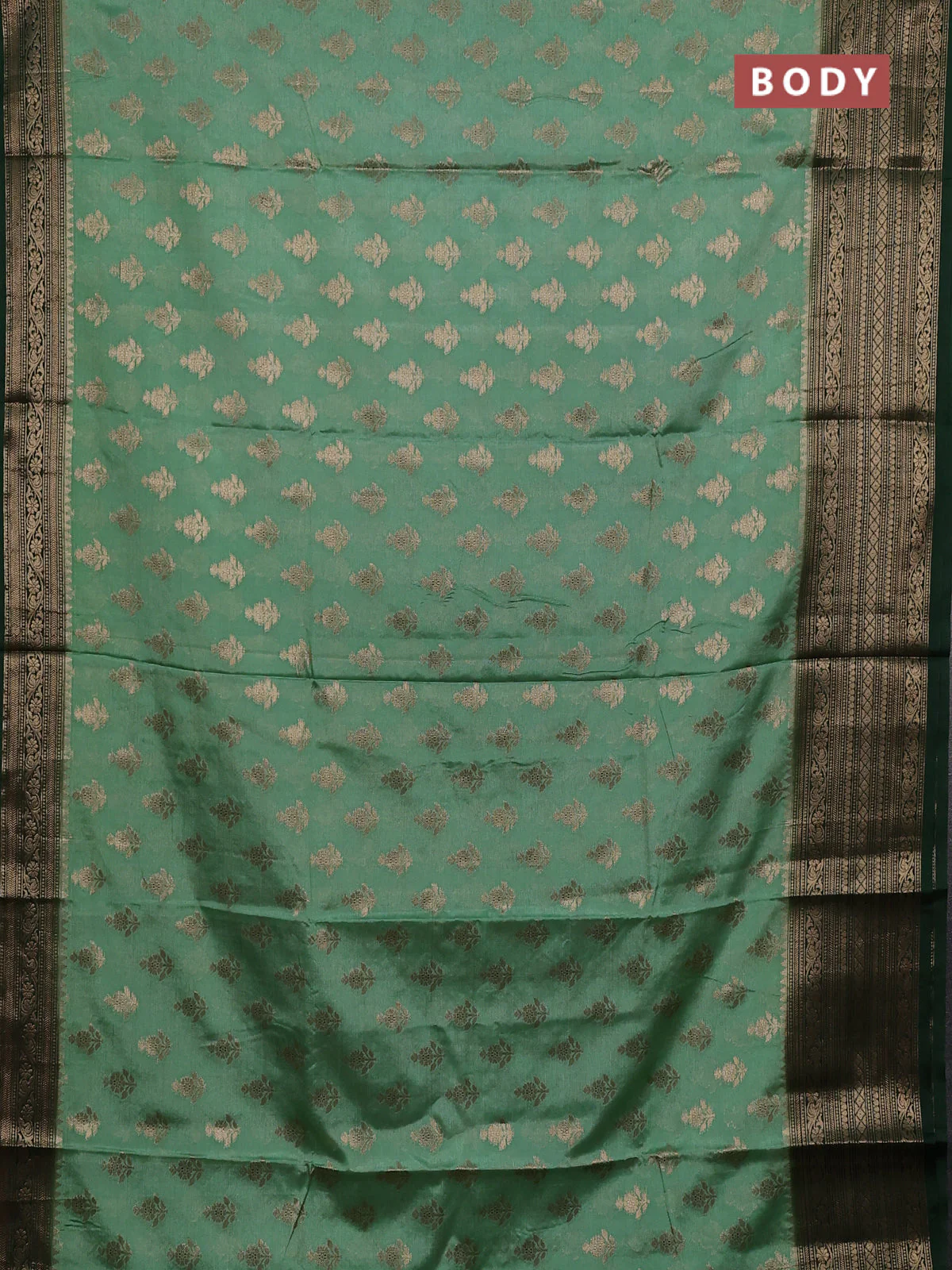 Banarasi warm silk saree pastel green and green with allover thread & zari woven buttas and zari woven border - Image 2