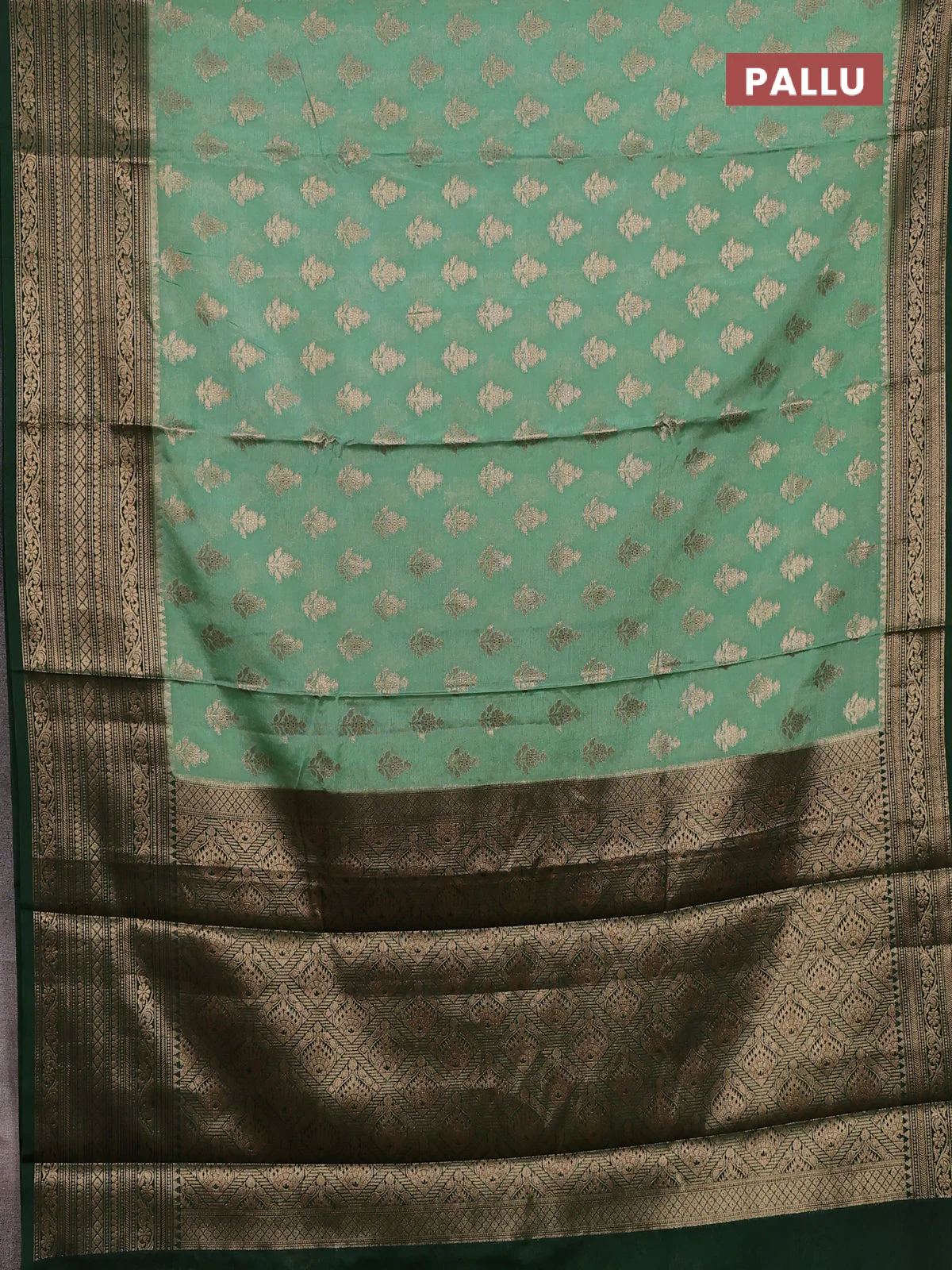 Banarasi warm silk saree pastel green and green with allover thread & zari woven buttas and zari woven border - Image 3