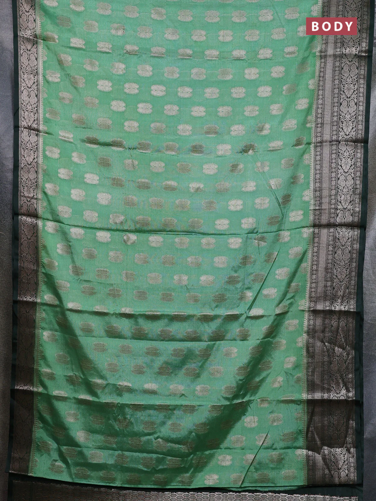 Banarasi warm silk saree pastel green and green with allover thread & zari woven buttas and zari woven border - Image 2