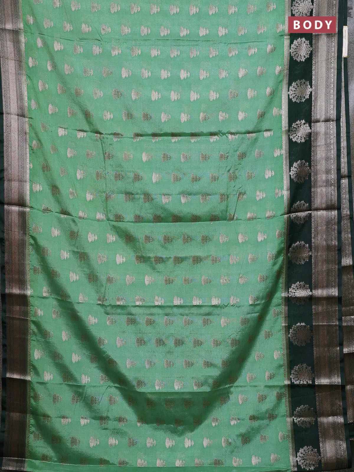 Banarasi warm silk saree pastel green and green with allover thread & zari woven buttas and zari woven border - Image 2