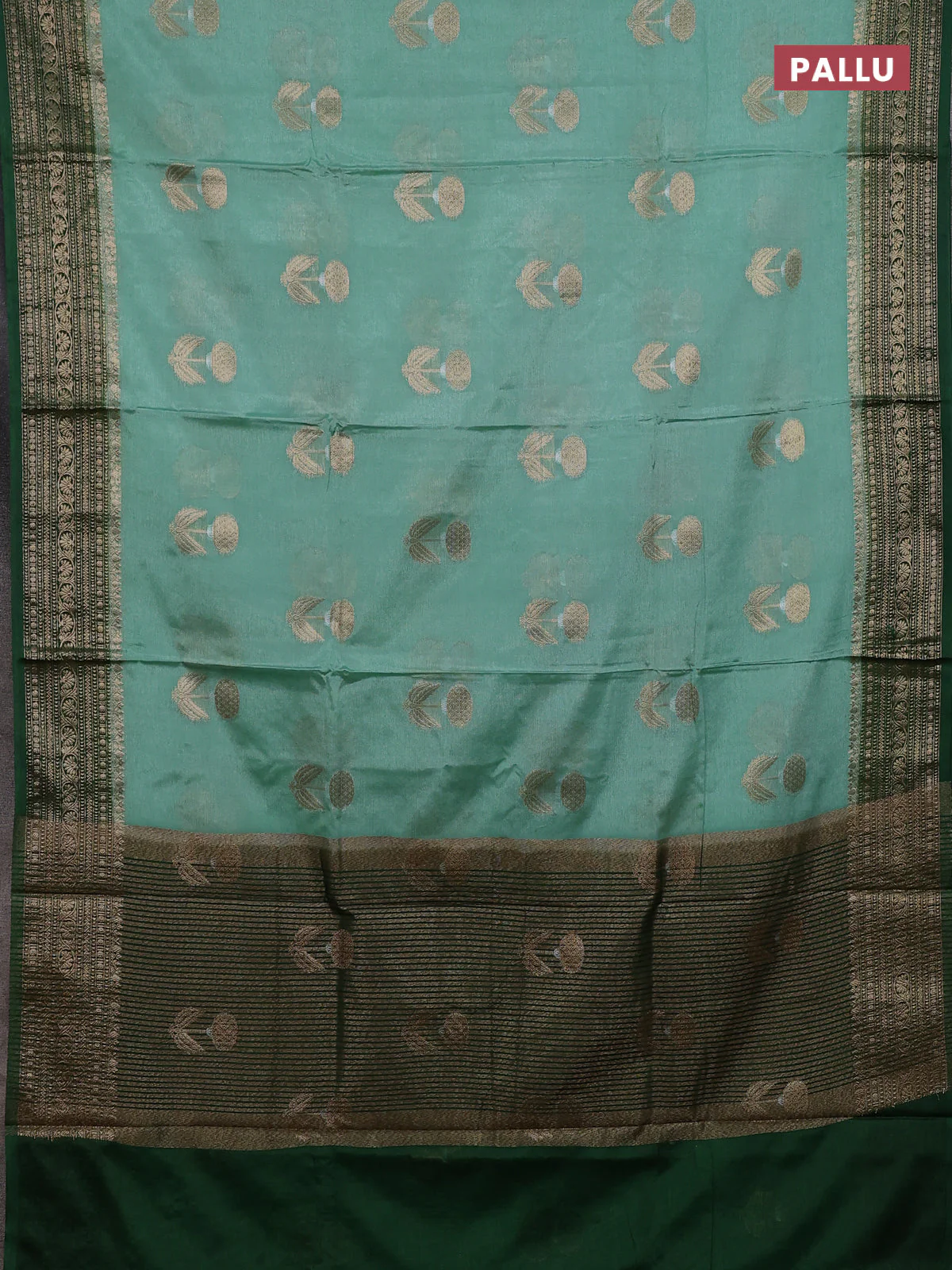 Banarasi warm silk saree pastel green and green with thread & zari woven buttas and zari woven border - Image 3