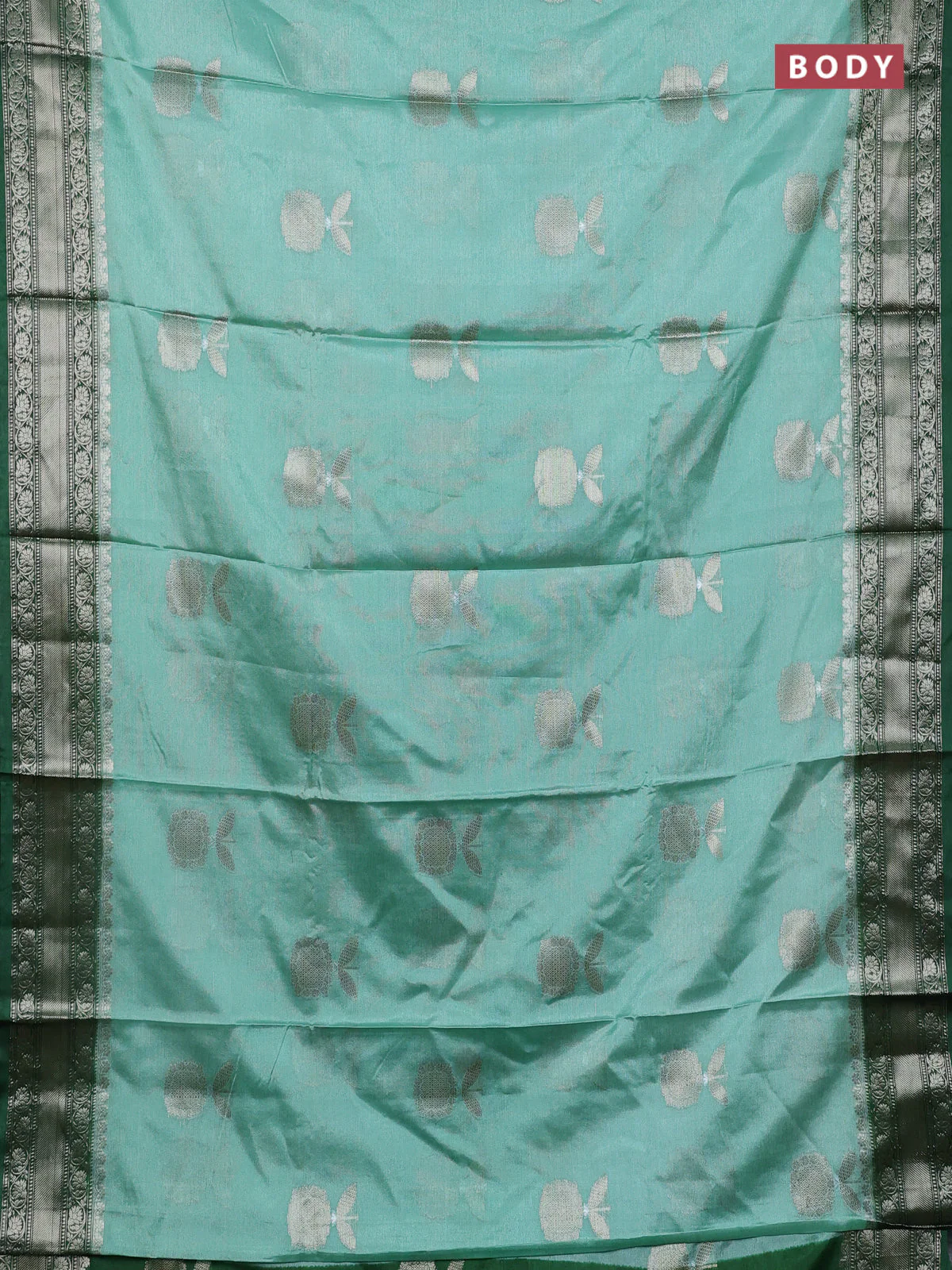 Banarasi warm silk saree pastel green and green with thread & zari woven buttas and zari woven border - Image 2