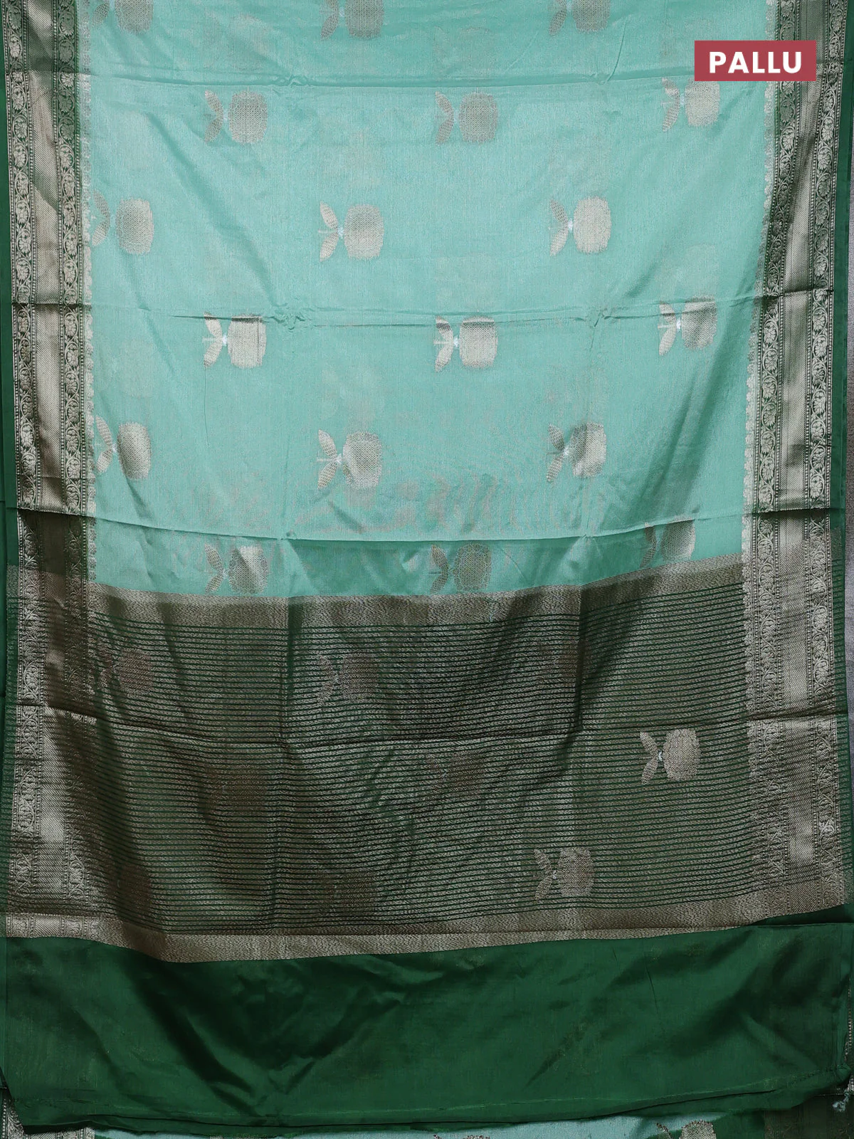 Banarasi warm silk saree pastel green and green with thread & zari woven buttas and zari woven border - Image 3